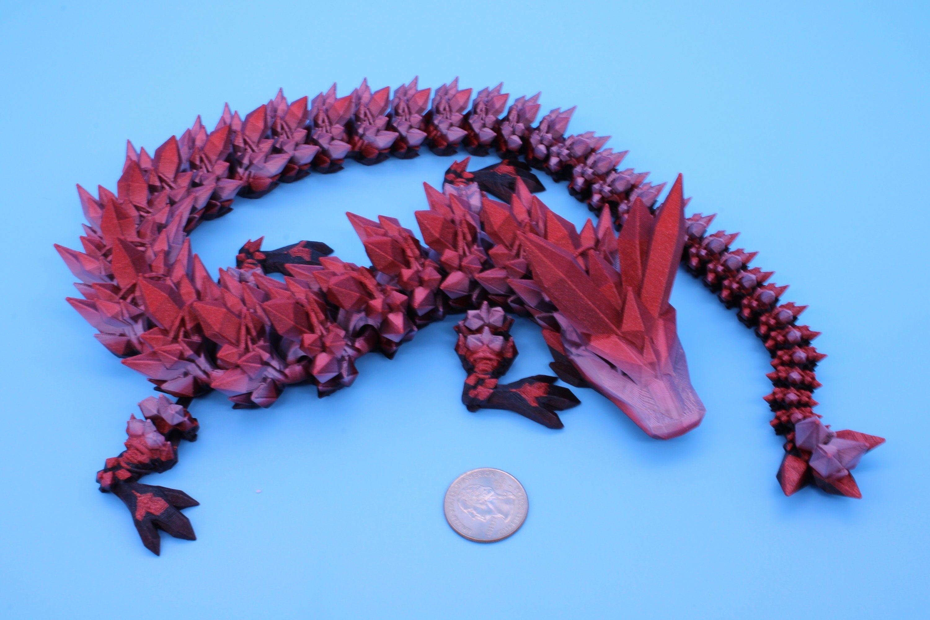 Rainbow Pink & Dark Crystal Dragon | 3D Printed Articulating Dragon | Flexi Toy | Adult Fidget Toy | Dragon Buddy ready for you! 24 inch.