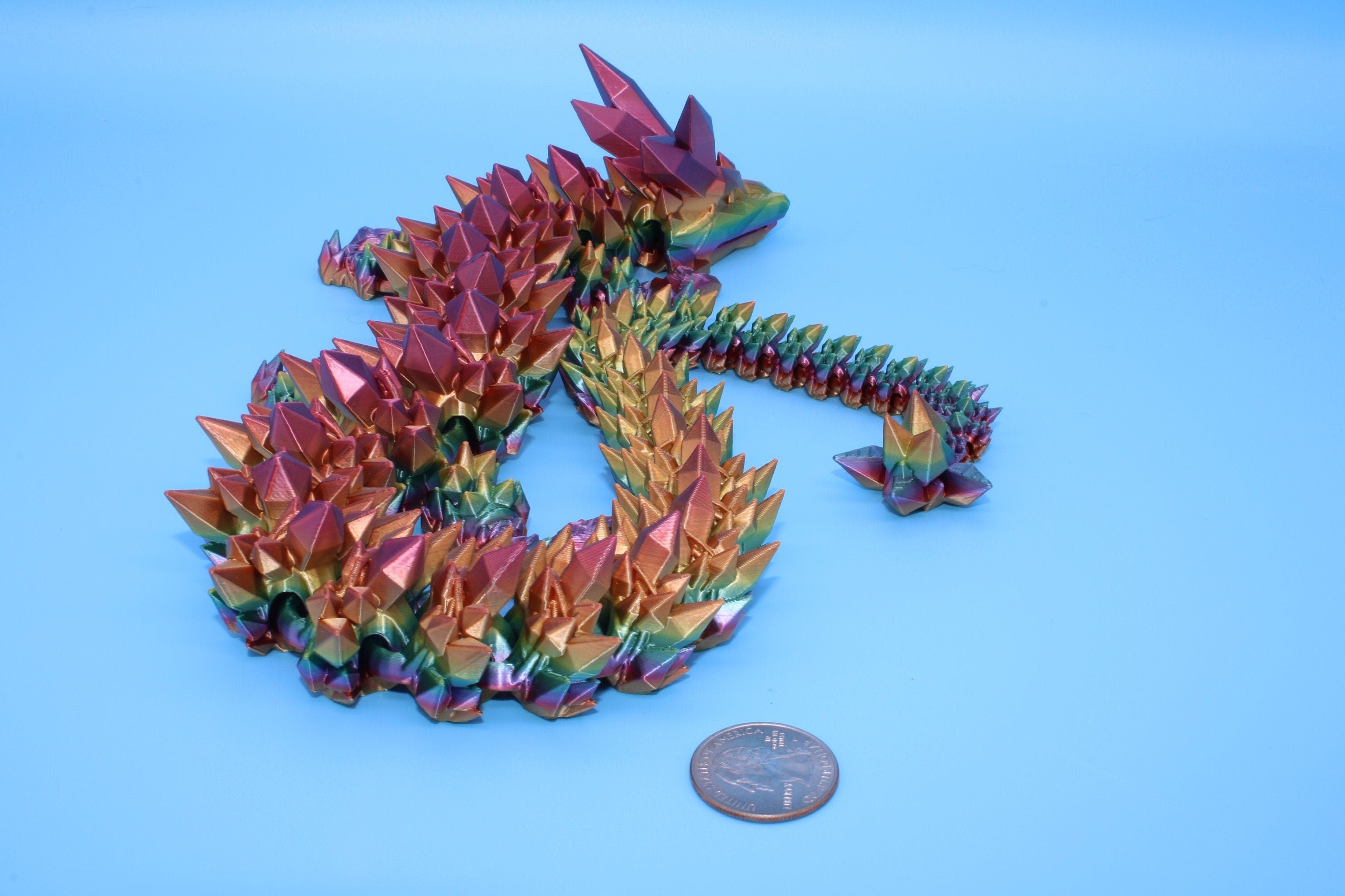 Rainbow Crystal Dragon | 3D Printed Articulating Dragon | Flexi Toy | Adult Fidget Toy | Dragon Buddy ready for you! 24 inch.
