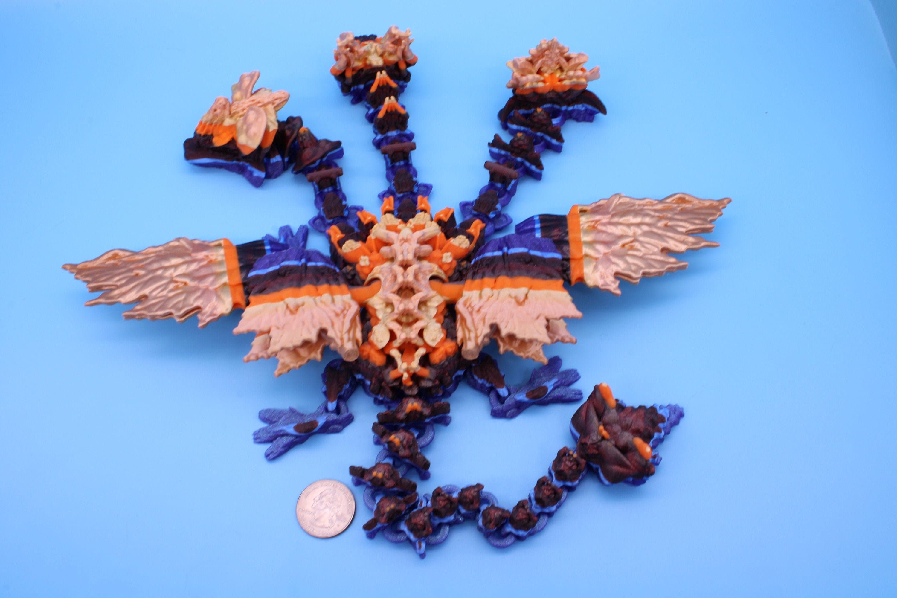 Tri-Forest Dragon | Multi Colored | Three Headed Dragon | 3D printed | Articulating Dragon | Fidget Toy | Flexi Toy | Stress Relief | Stim.