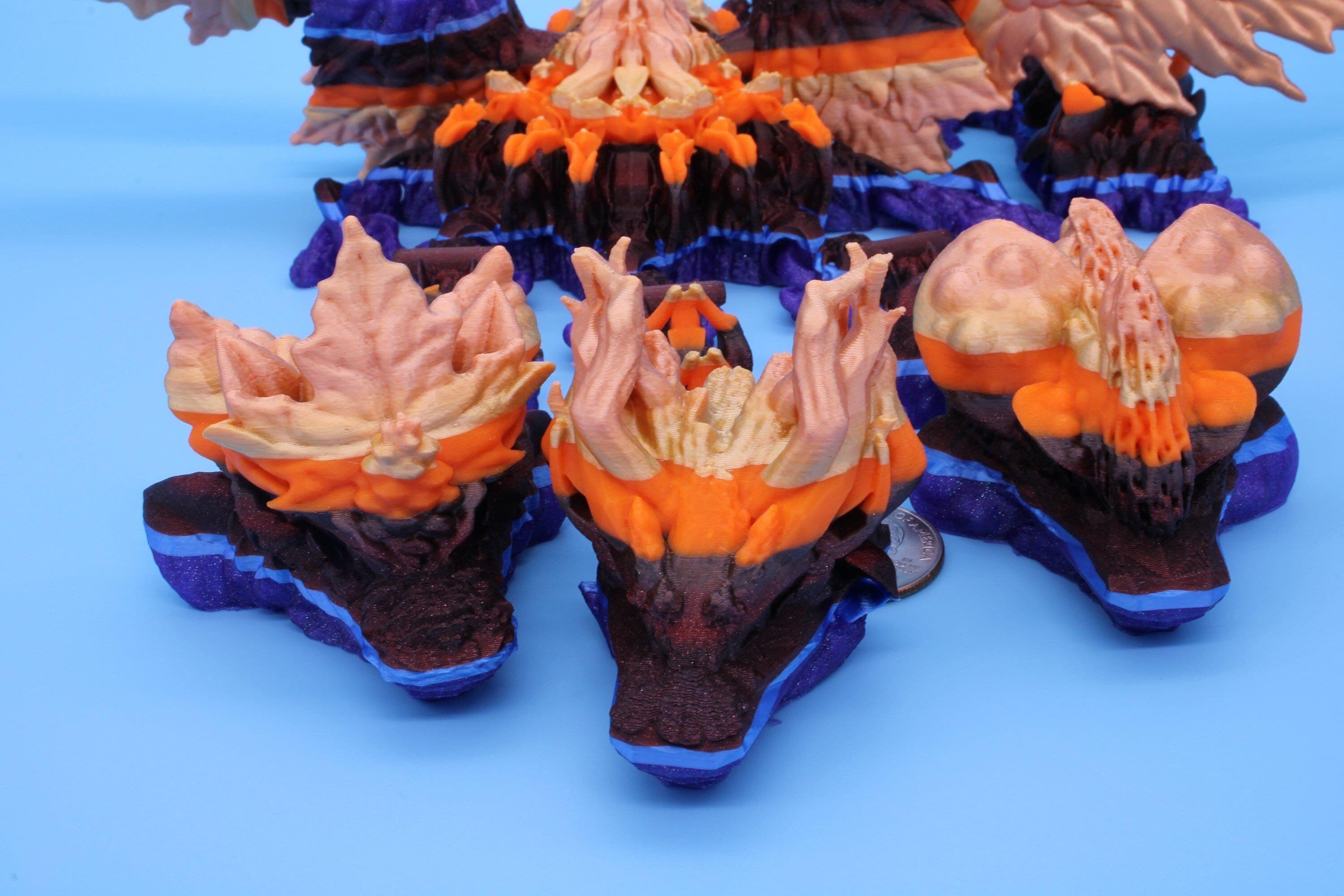 Tri-Forest Dragon | Multi Colored | Three Headed Dragon | 3D printed | Articulating Dragon | Fidget Toy | Flexi Toy | Stress Relief | Stim.