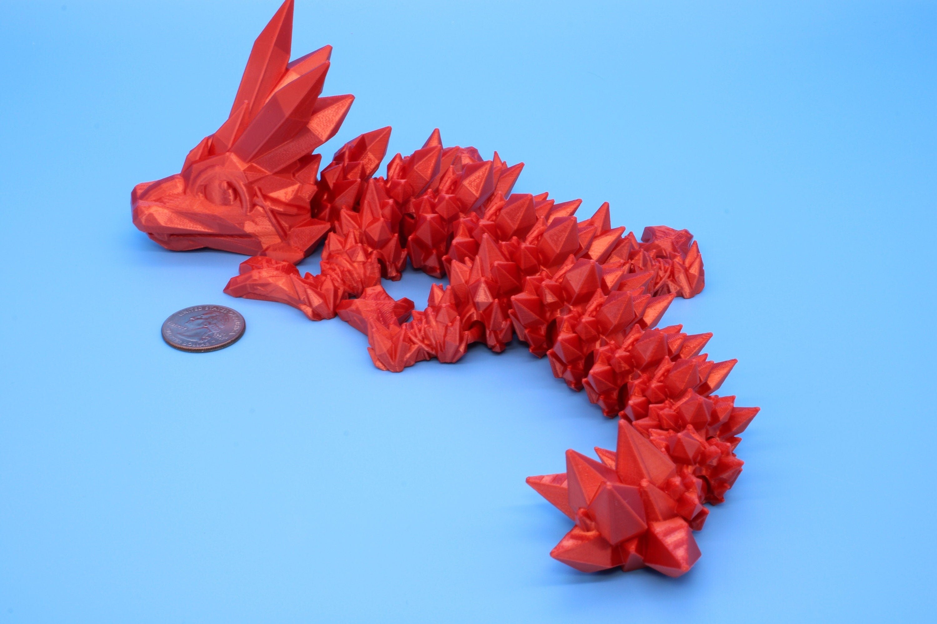 Orange Baby Crystal Dragon | 3D Printed Crystal Dragon | 11.5 inches Dragon Friend | Sensory Toy | Fidget Toy | Flexi Dragon.