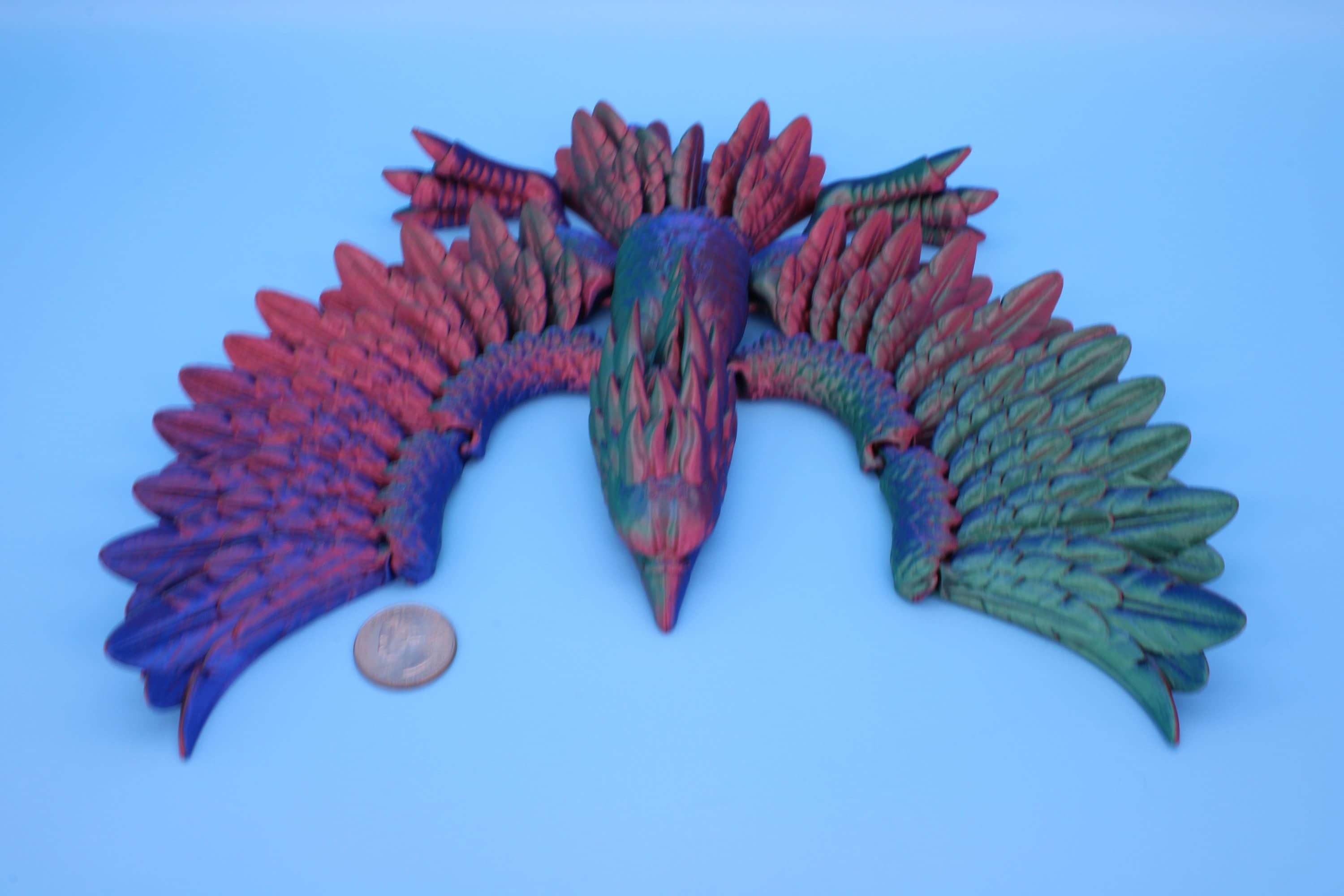 XL Phoenix Rainbow | Cute Flexi | Unique 3D printed. | Great Articulating fidget toy, desk, sensory toy | 5.5 inch tall | 10 in wing span.