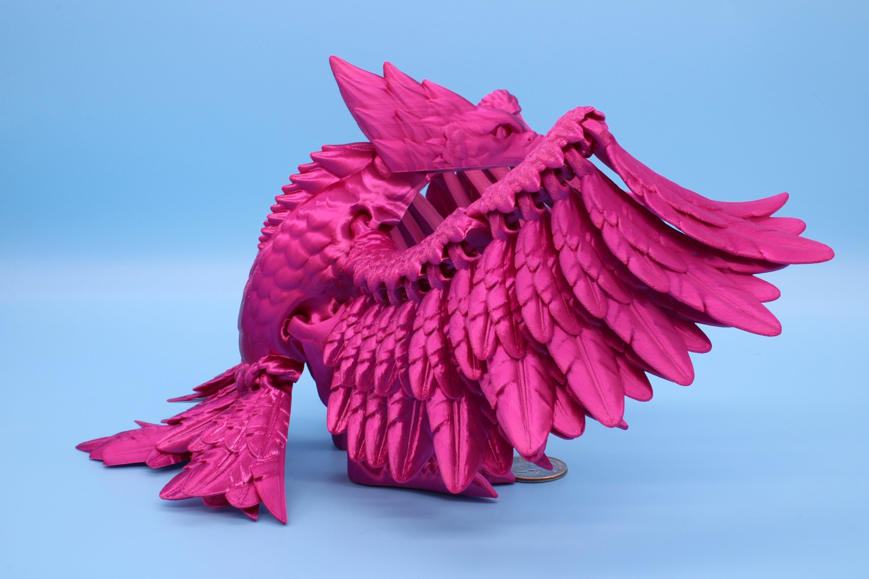 XL Phoenix Pink | Cute Flexi | Unique 3D printed. | Great Articulating fidget toy, desk, sensory toy | 5.5 inch tall | 10 in wing span.