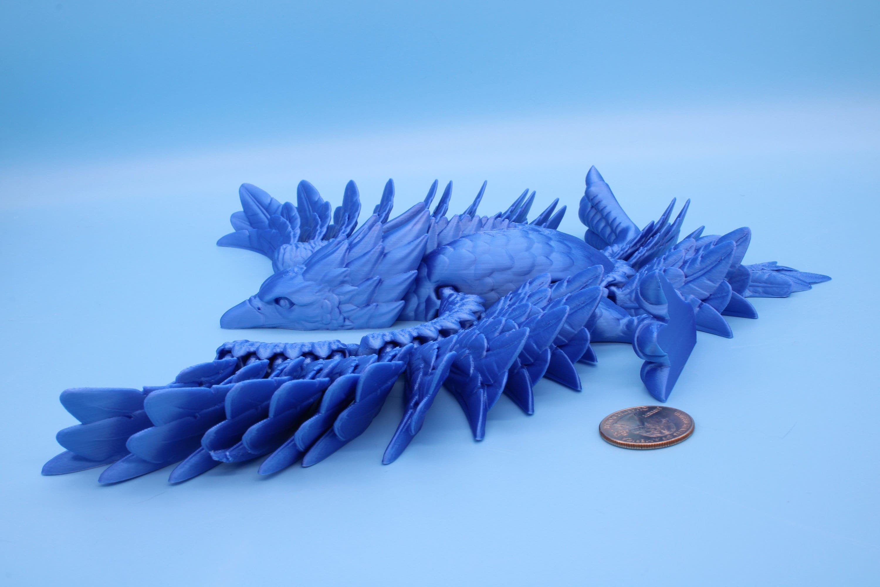 XL Phoenix Blue | Cute Flexi | Unique 3D printed. | Great Articulating fidget toy, desk, sensory toy | 5.5 inch tall | 10 in wing span.
