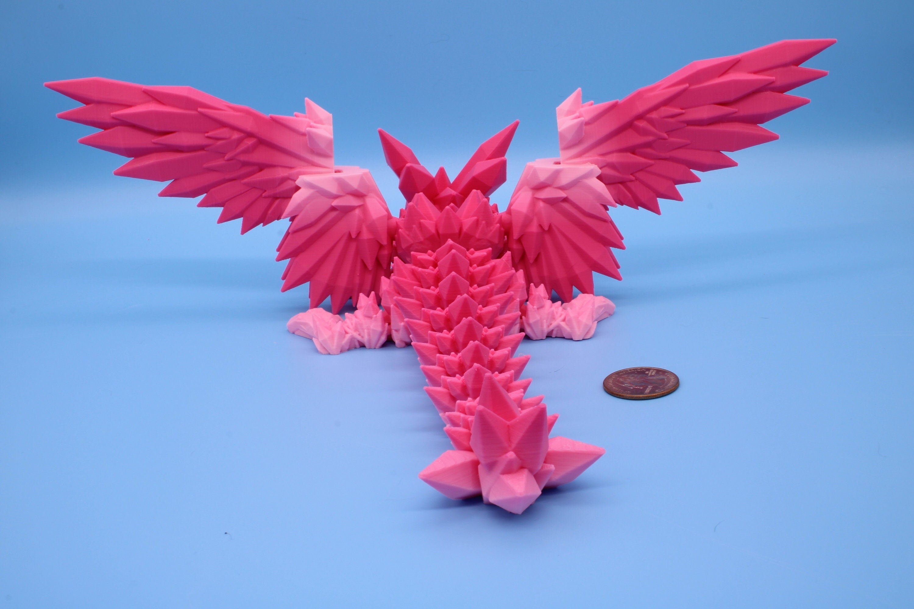 Valentine Day Pink Baby Crystal Winged Dragon | 3D printed articulating | Fidget Toy | Flexi Toy | 11.5 in. | Stress Relief | Dragon Gift.