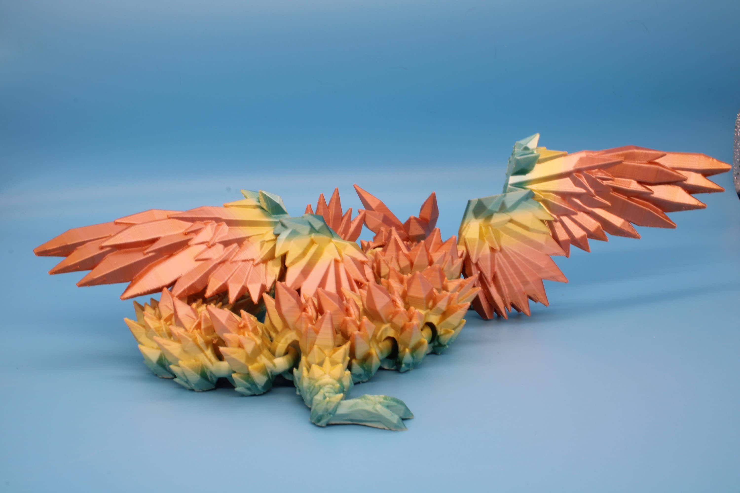 Rainbow Crystal Winged Dragon. Crystal Wing Dragon 3D printed articulating dragon. flexi Toy, 18 in. Stress Relief, Gift.