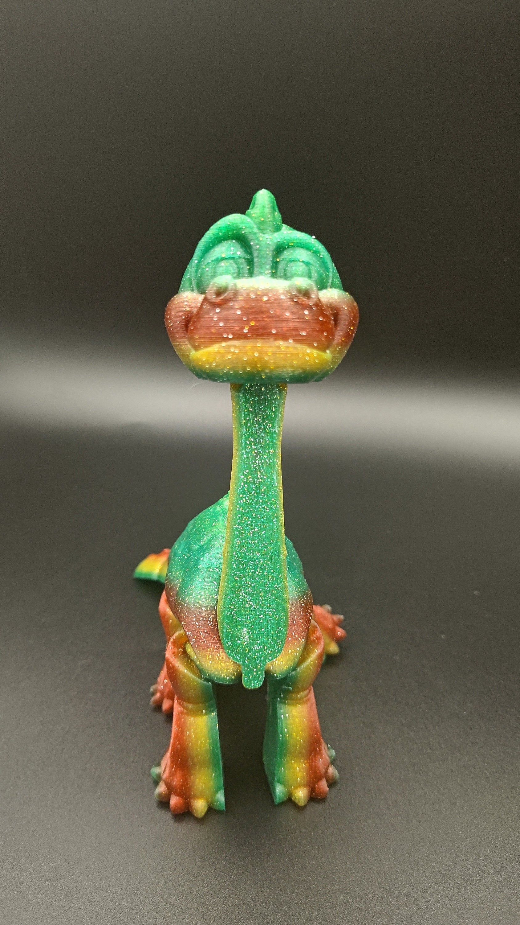 Rainbow Sparkle Brachiosaurus. Cute Flexi Articulating Dinosaur. 3D printed unique dino. Great fidget toy, buddy, desk art / toy. 9 in.