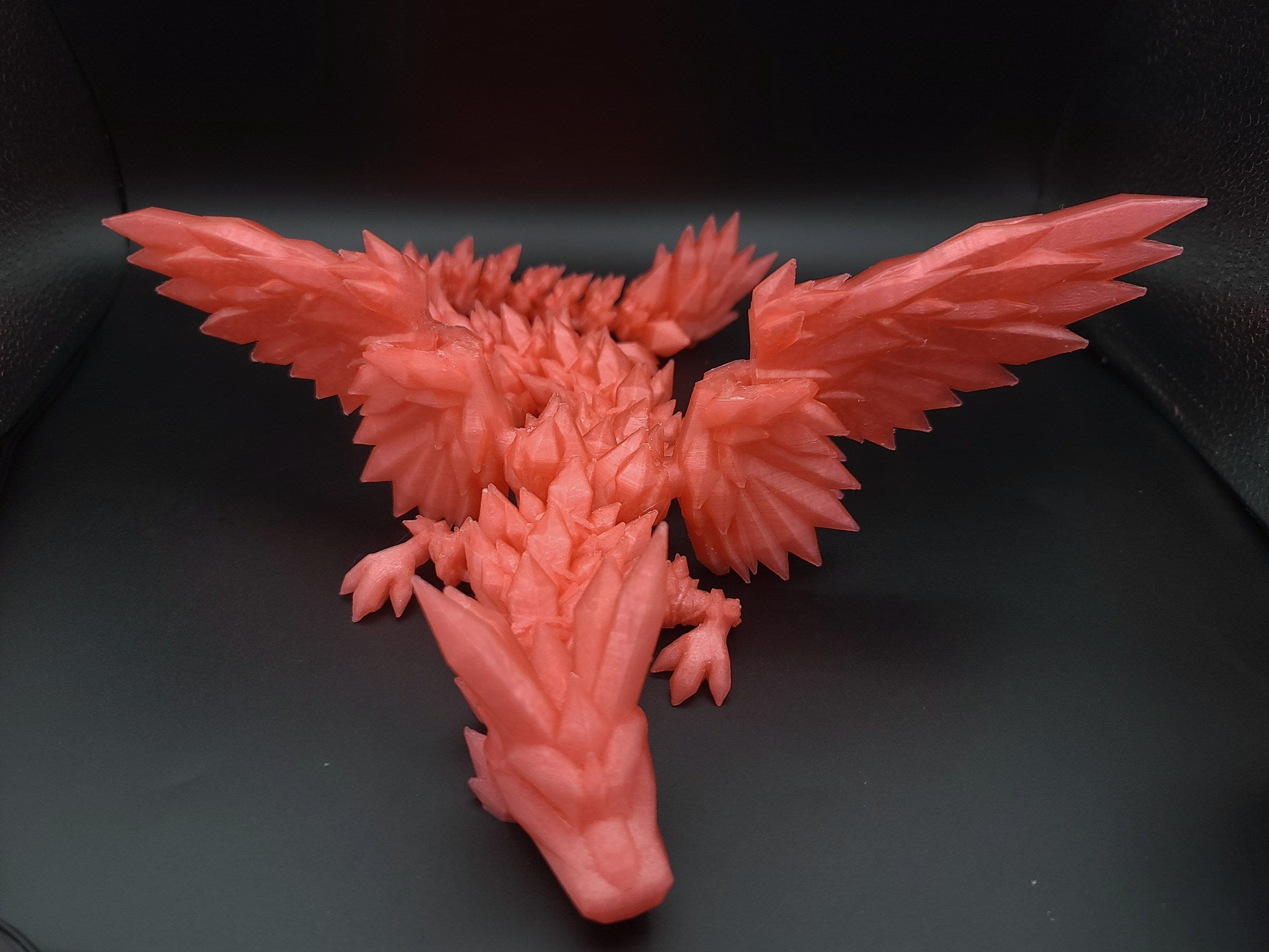 Watermelon Red Crystal Winged Dragon. Crystal Winged Dragon 3D printed articulating dragon Fidget, Flexi, Toy 18 in. Stress Relief, Gift.