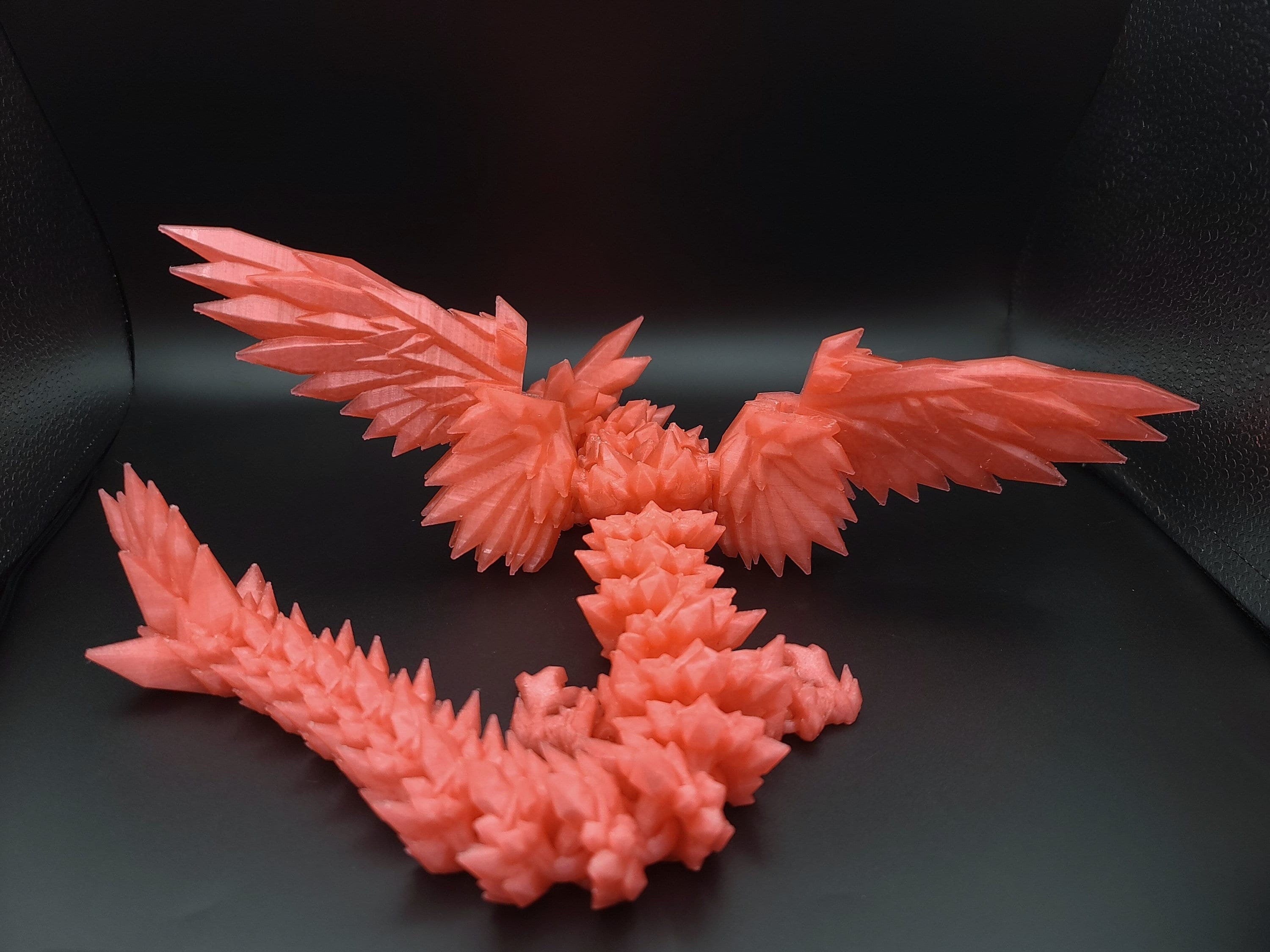 Watermelon Red Crystal Winged Dragon. Crystal Winged Dragon 3D printed articulating dragon Fidget, Flexi, Toy 18 in. Stress Relief, Gift.