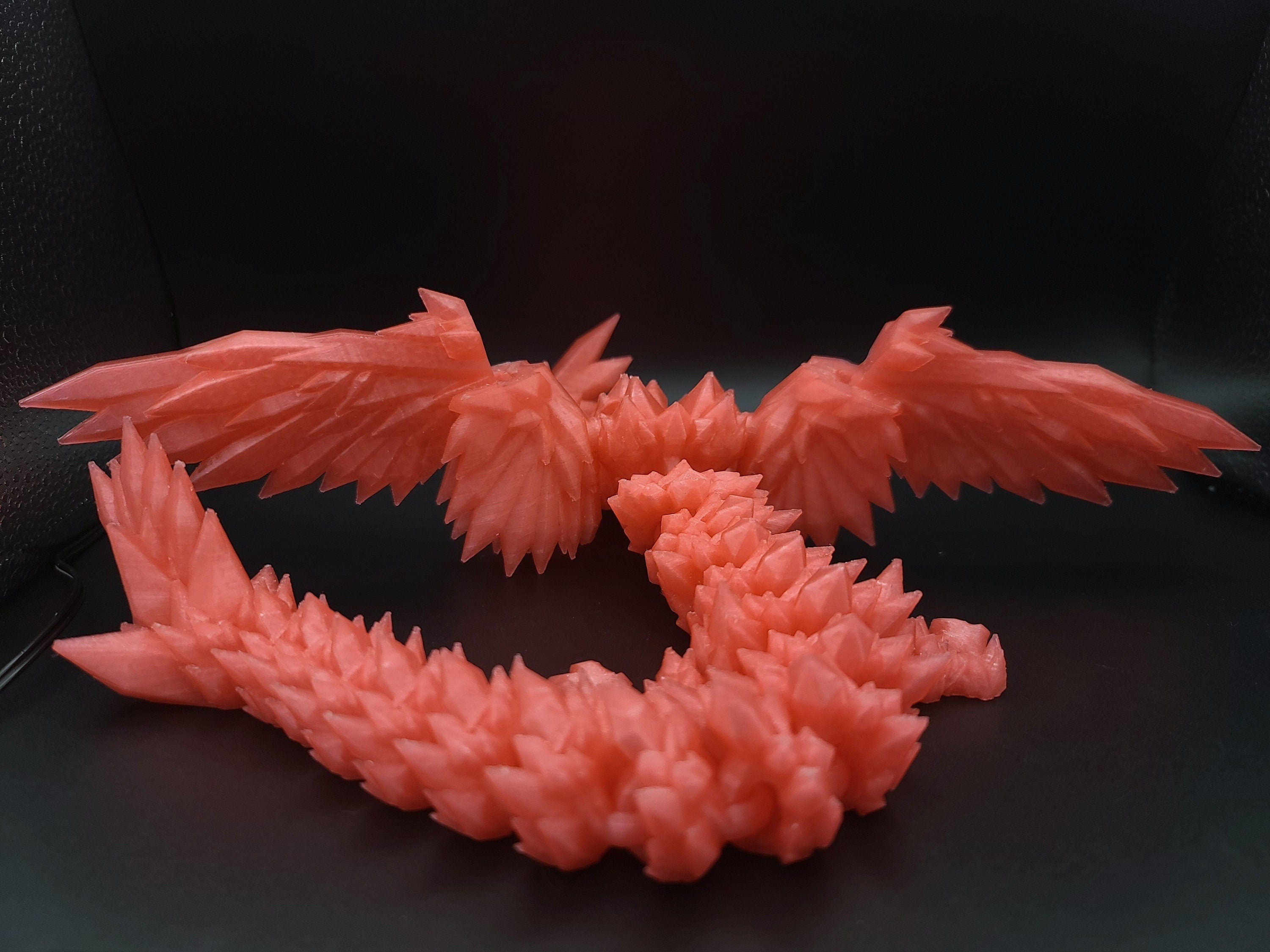 Watermelon Red Crystal Winged Dragon. Crystal Winged Dragon 3D printed articulating dragon Fidget, Flexi, Toy 18 in. Stress Relief, Gift.