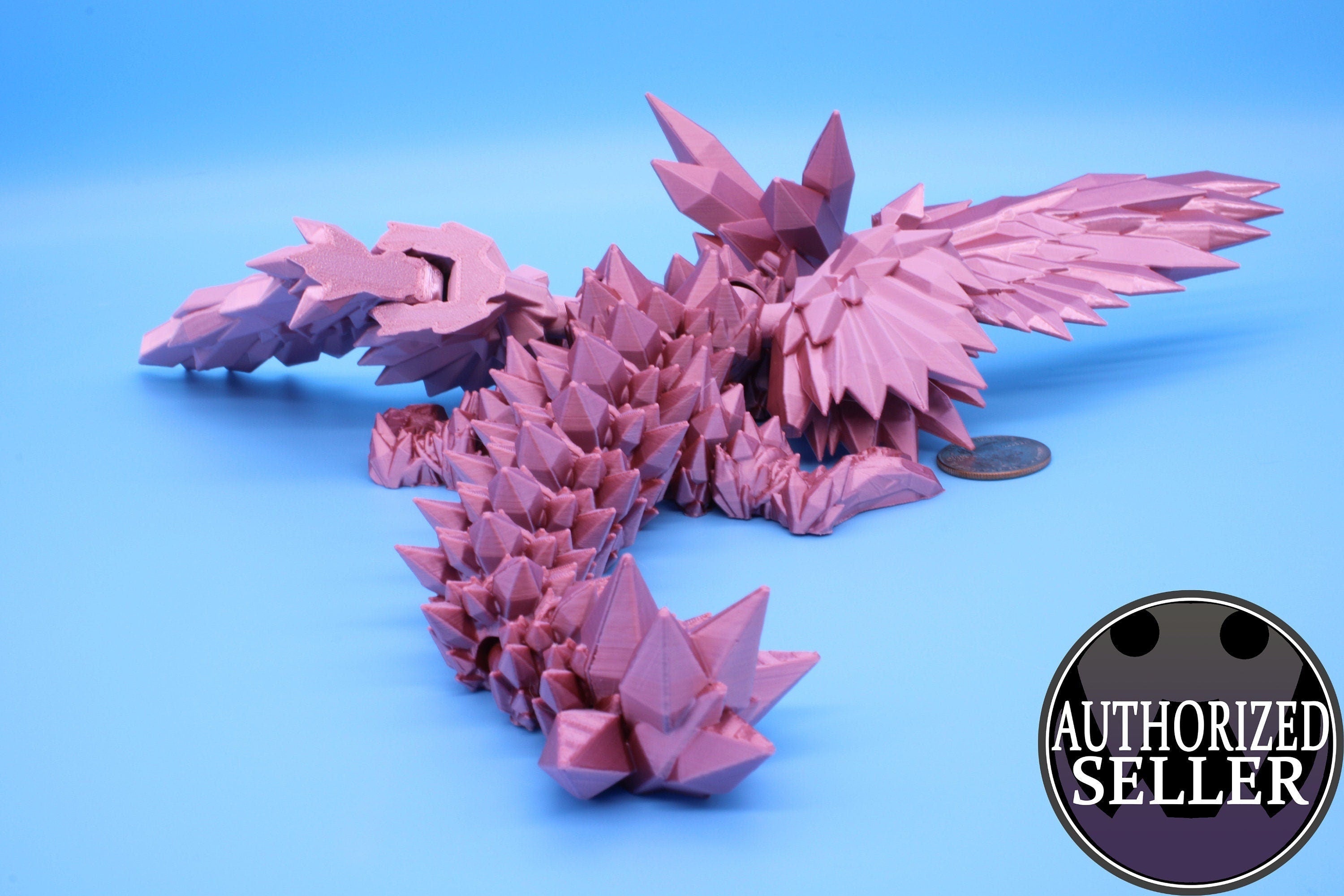 Rose Gold / Pink Baby Crystal Winged Dragon | 3D printed articulating | Fidget Toy | Flexi Toy | 11.5 in. | Stress Relief | Dragon Gift.