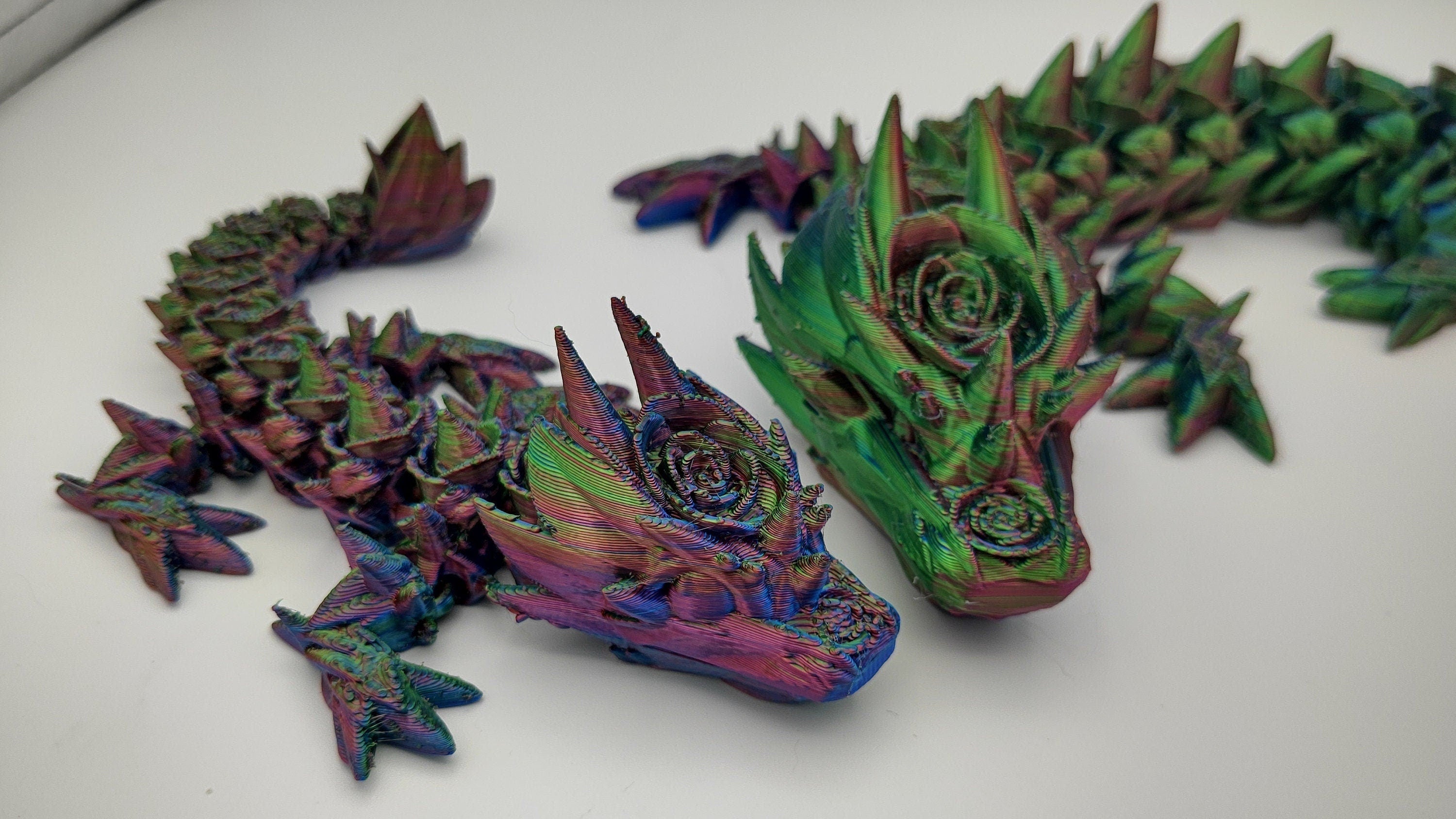 Tri Color Mom & Baby Dragon Rose 3D Printed Articulating Dragon. Fidget, Flexi, Adult, Toy Dragon, 3d Printed Desk Toys. Rose Body. Unique!