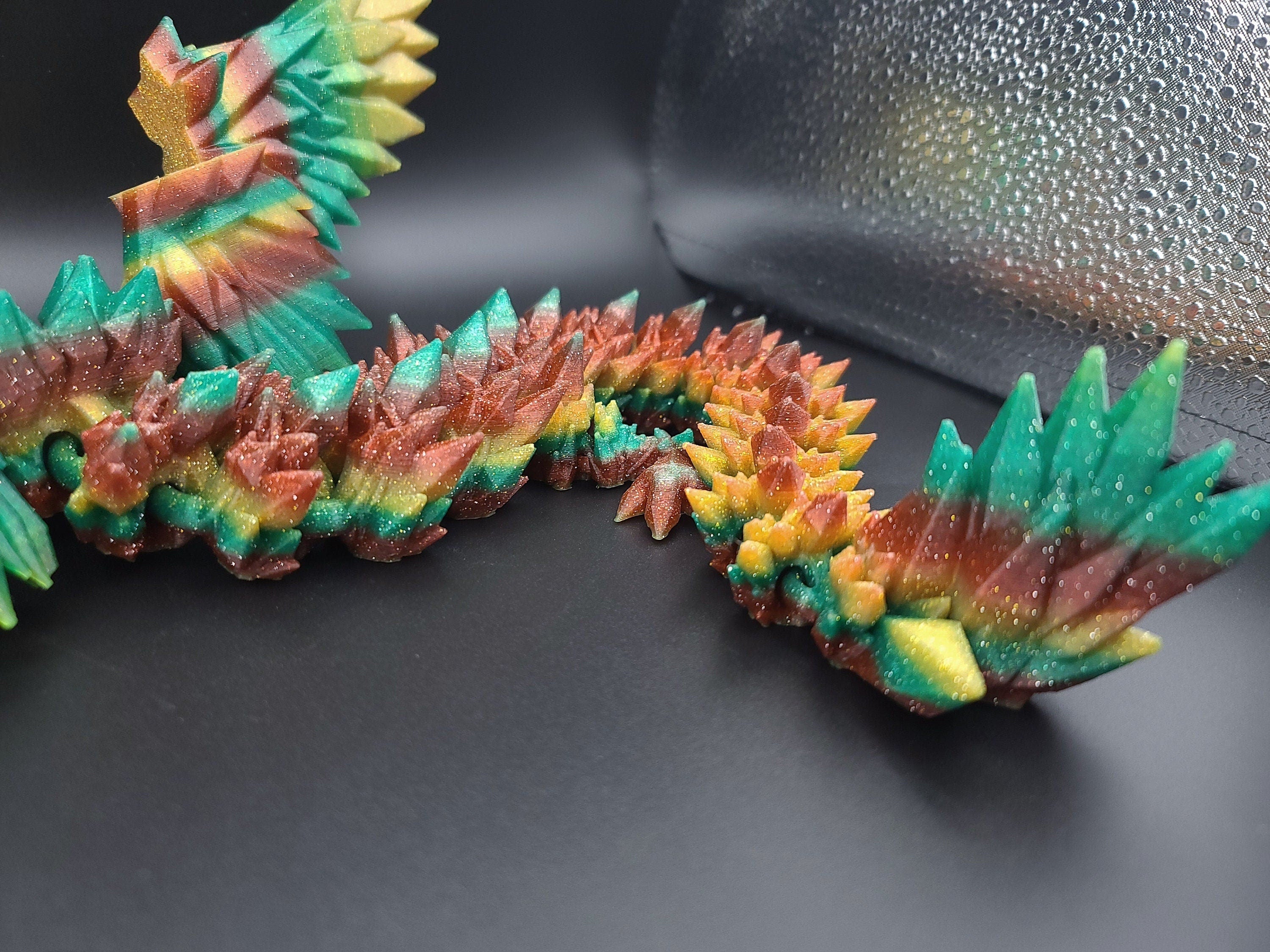Rainbow Sparkle Crystal Winged Dragon. Crystal Wing Dragon 3D printed articulating dragon. flexi Toy, 18 in. Stress Relief, Gift.