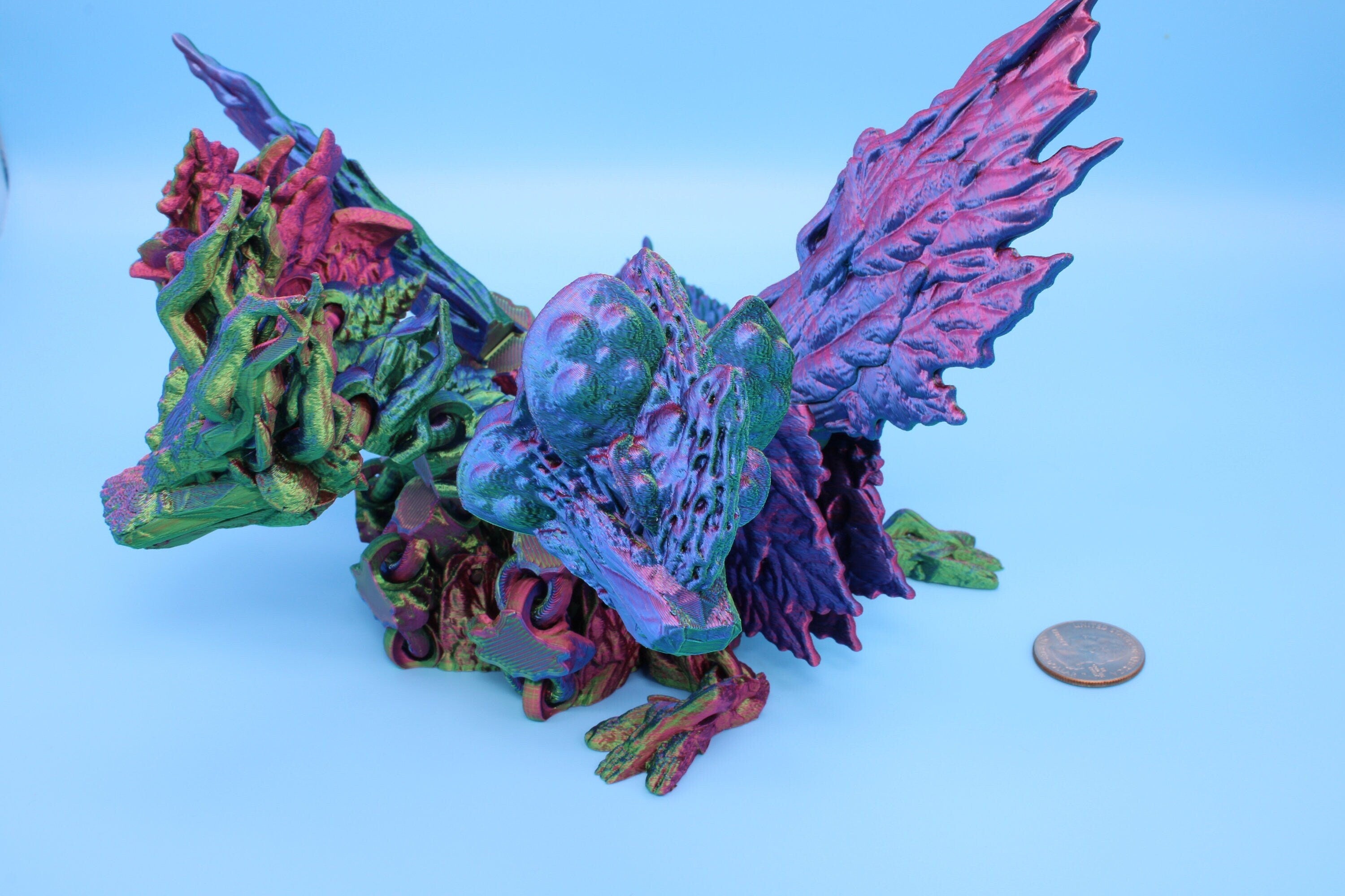 Tri-Forest Dragon | Multi Colored | Three Headed Dragon | 3D printed | Articulating Dragon | Fidget Toy | Flexi Toy | Stress Relief | Stim.