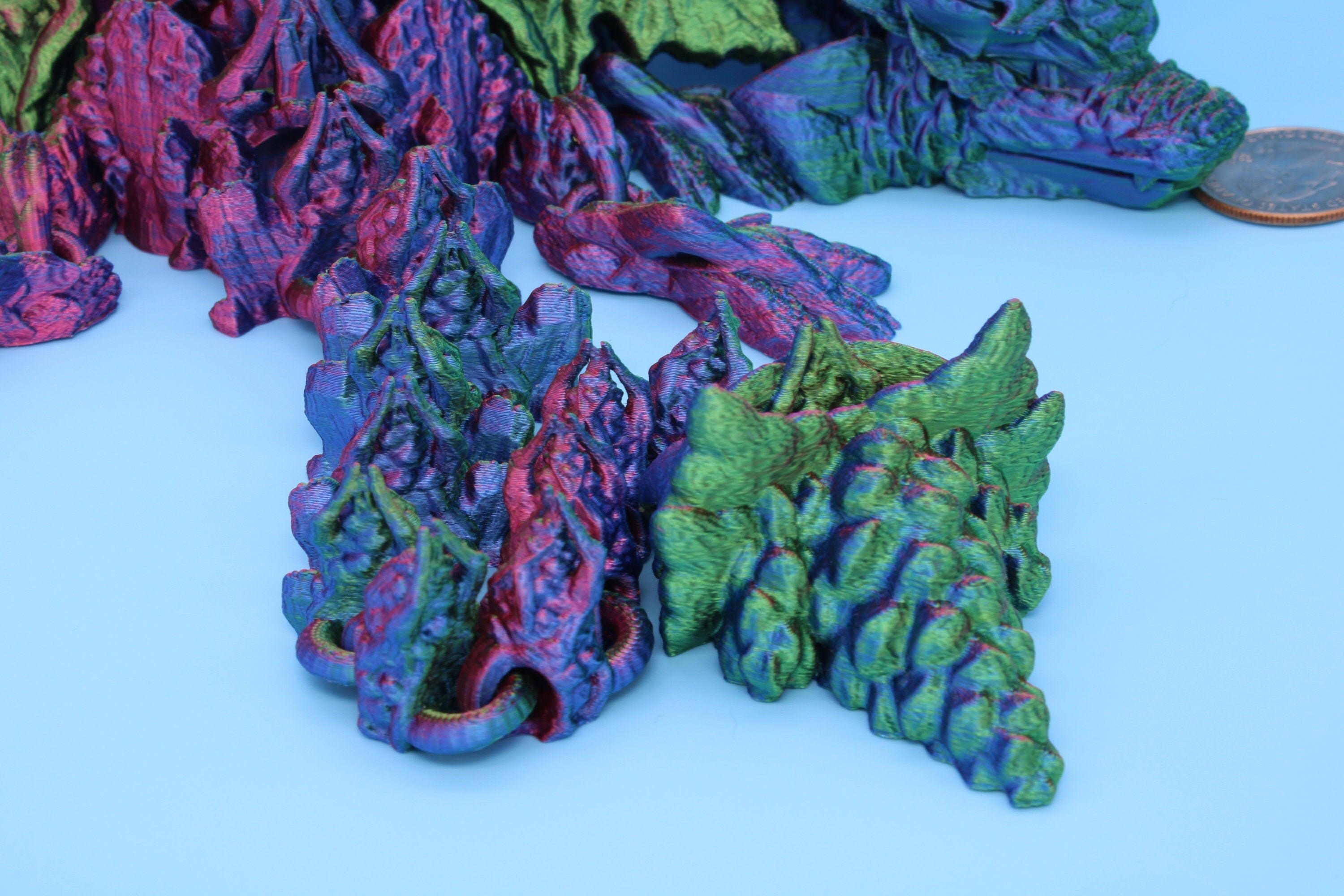 Tri-Forest Dragon | Multi Colored | Three Headed Dragon | 3D printed | Articulating Dragon | Fidget Toy | Flexi Toy | Stress Relief | Stim.