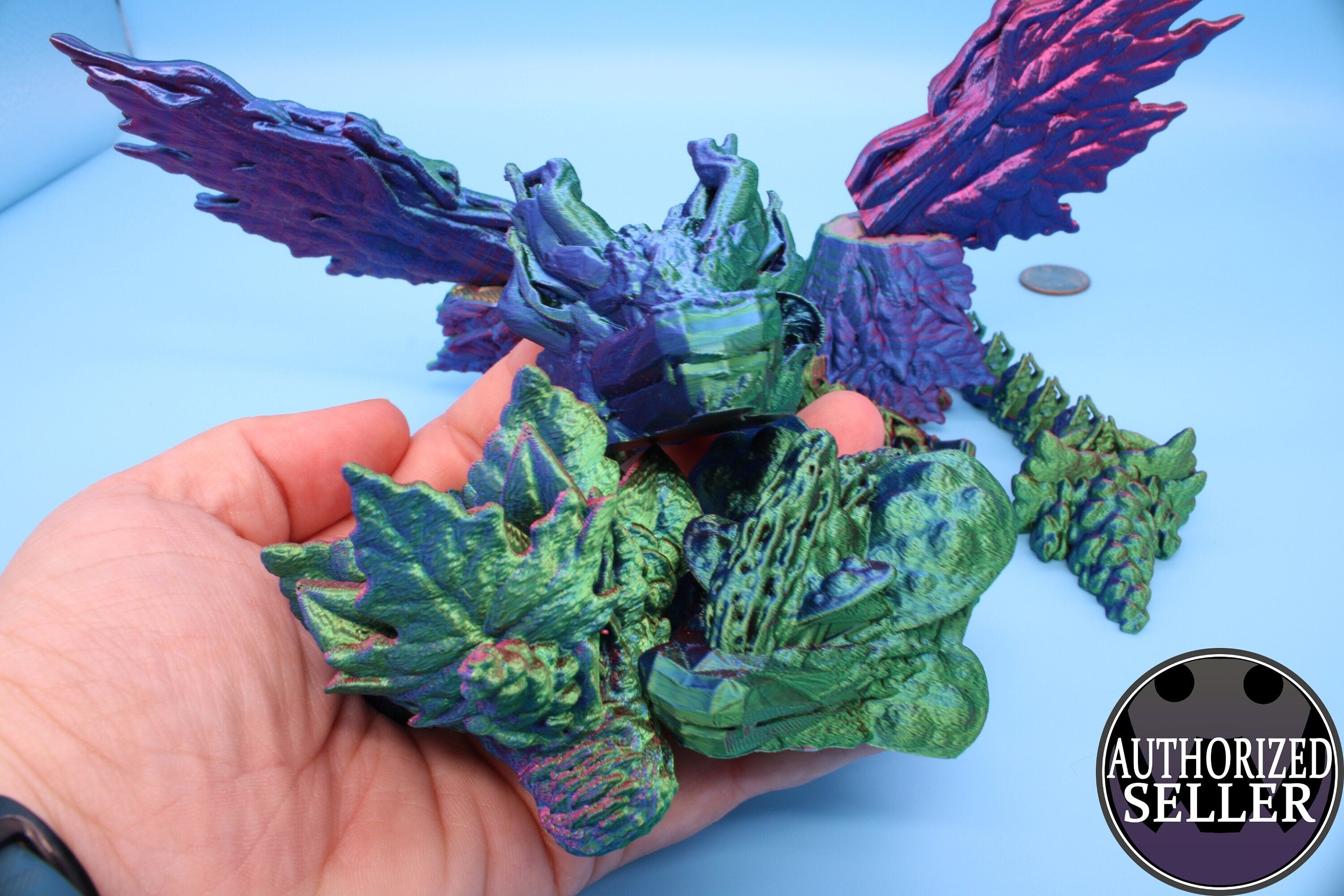 Tri-Forest Dragon | Multi Colored | Three Headed Dragon | 3D printed | Articulating Dragon | Fidget Toy | Flexi Toy | Stress Relief | Stim.