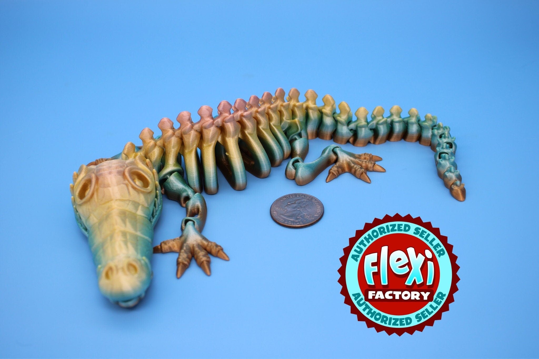 Rainbow Crocodile | Cute Flexi Toy | Articulating Crocodile | 3D printed Unique Fidget | Desk Buddy | 13 in.