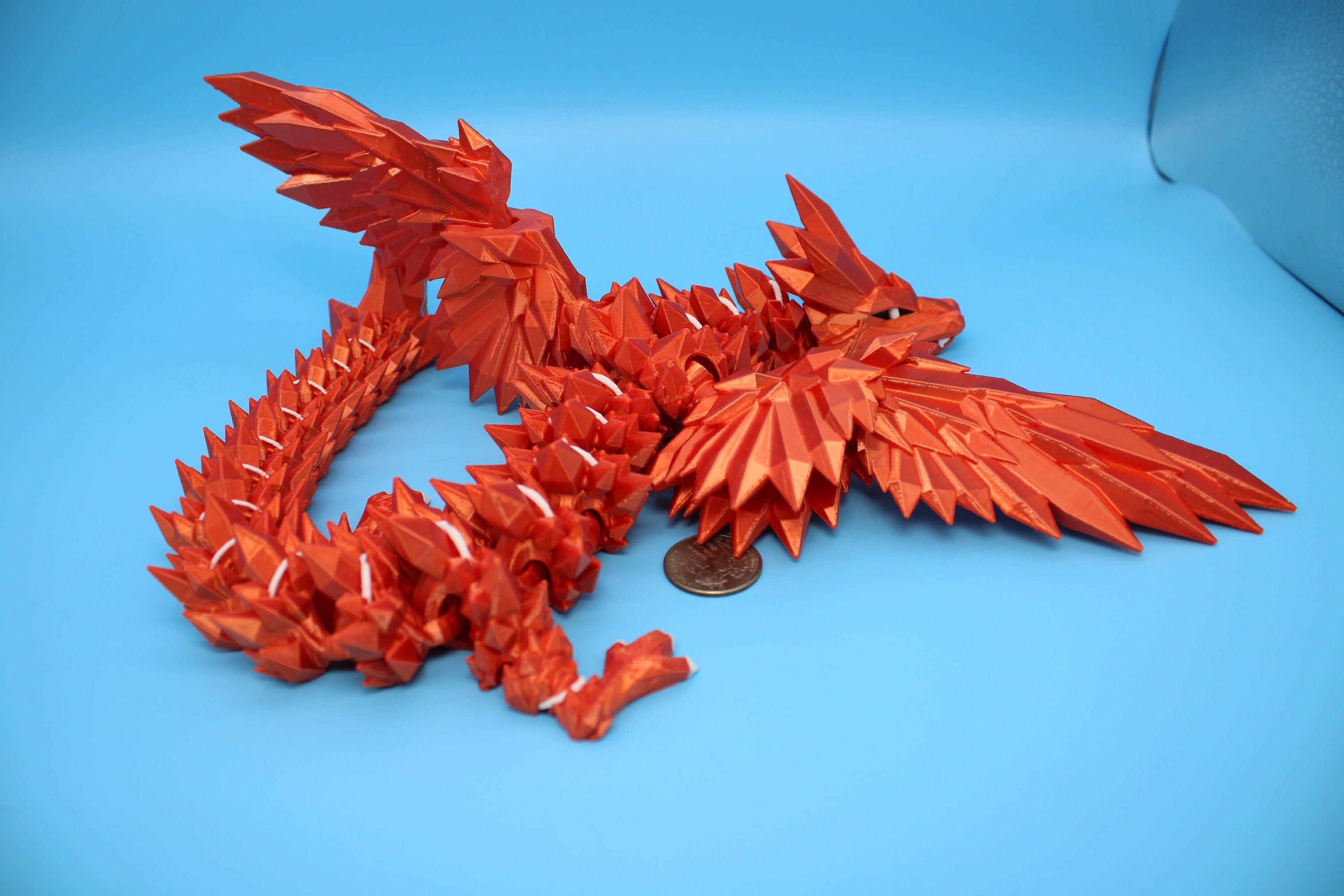 Crystal Wing Dragon | Orange 100% 3D printed | Crystal Wing | 3D Printed | Articulating Dragon | Flexi Toy | Sensory Toy | Gift.