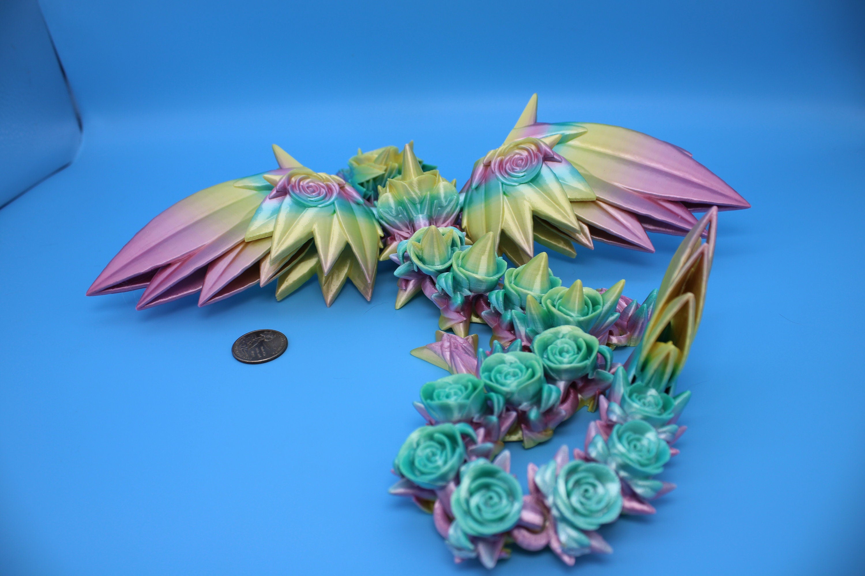 Rose Wing Dragon- Rainbow | Flawed | Articulating Dragon | 3D Printed Fidget | 19 in.