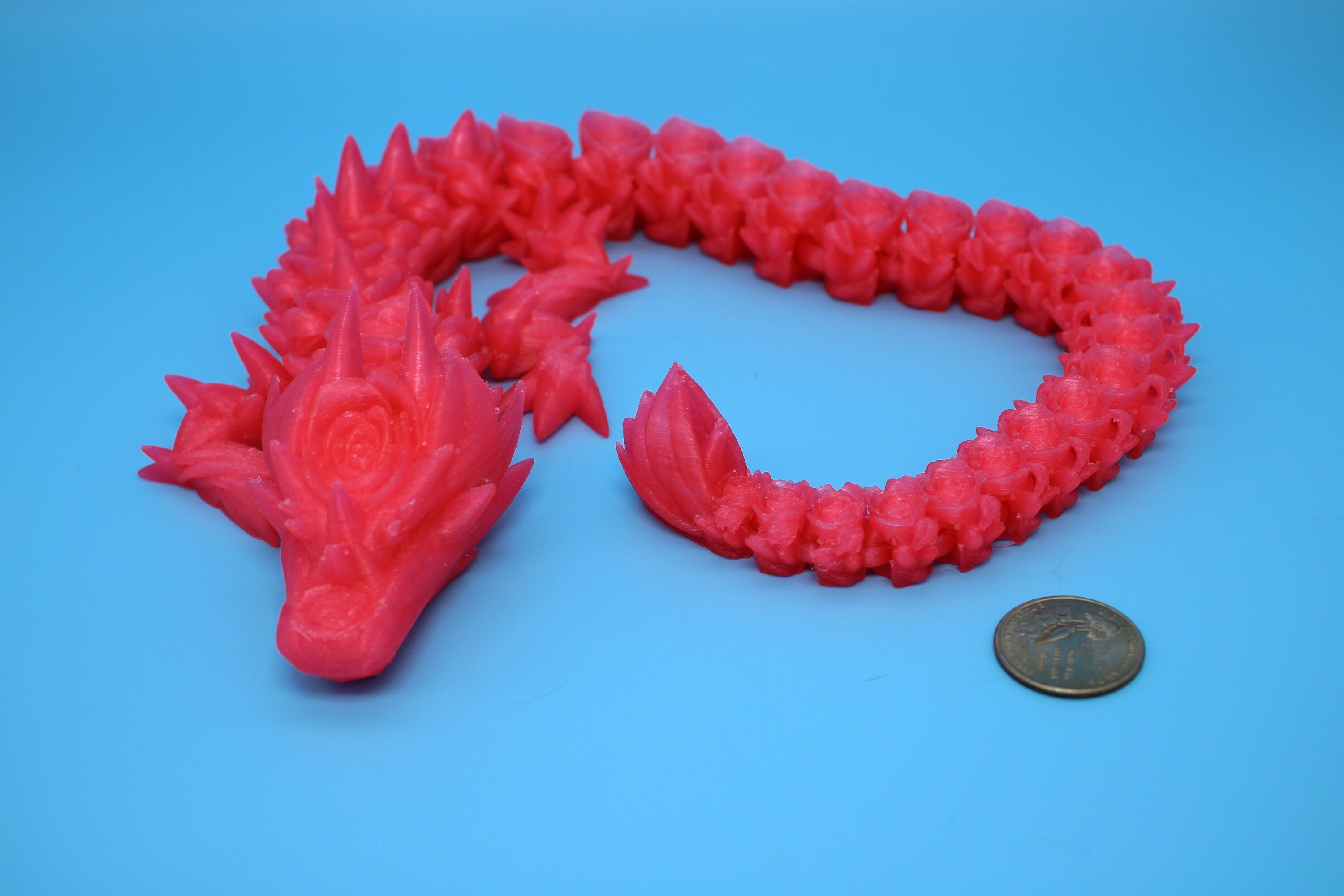 Rose Dragon | 3D Printed Fidget | Flexi Toy | Adult Fidget Toy | Sensory Toy Dragon | 3d Printed Art / Toys. 21 in.