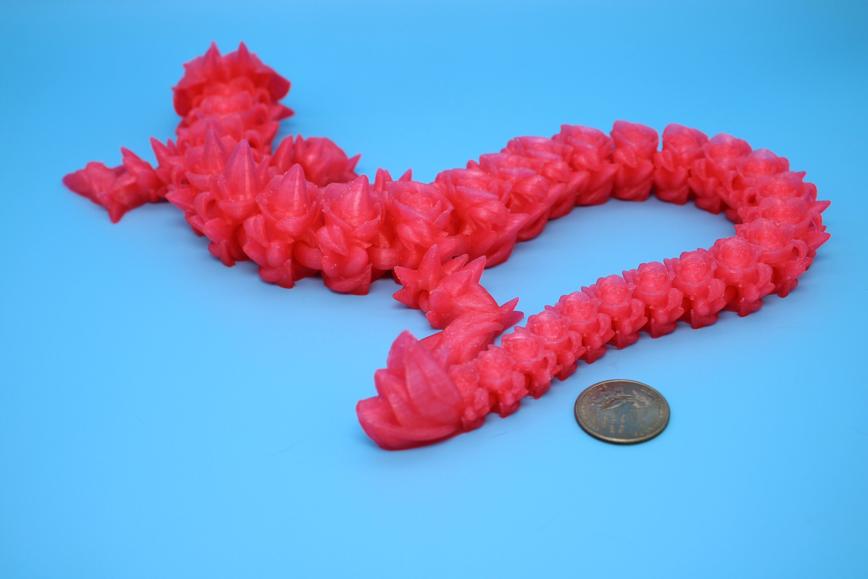 Rose Dragon | 3D Printed Fidget | Flexi Toy | Adult Fidget Toy | Sensory Toy Dragon | 3d Printed Art / Toys. 21 in.