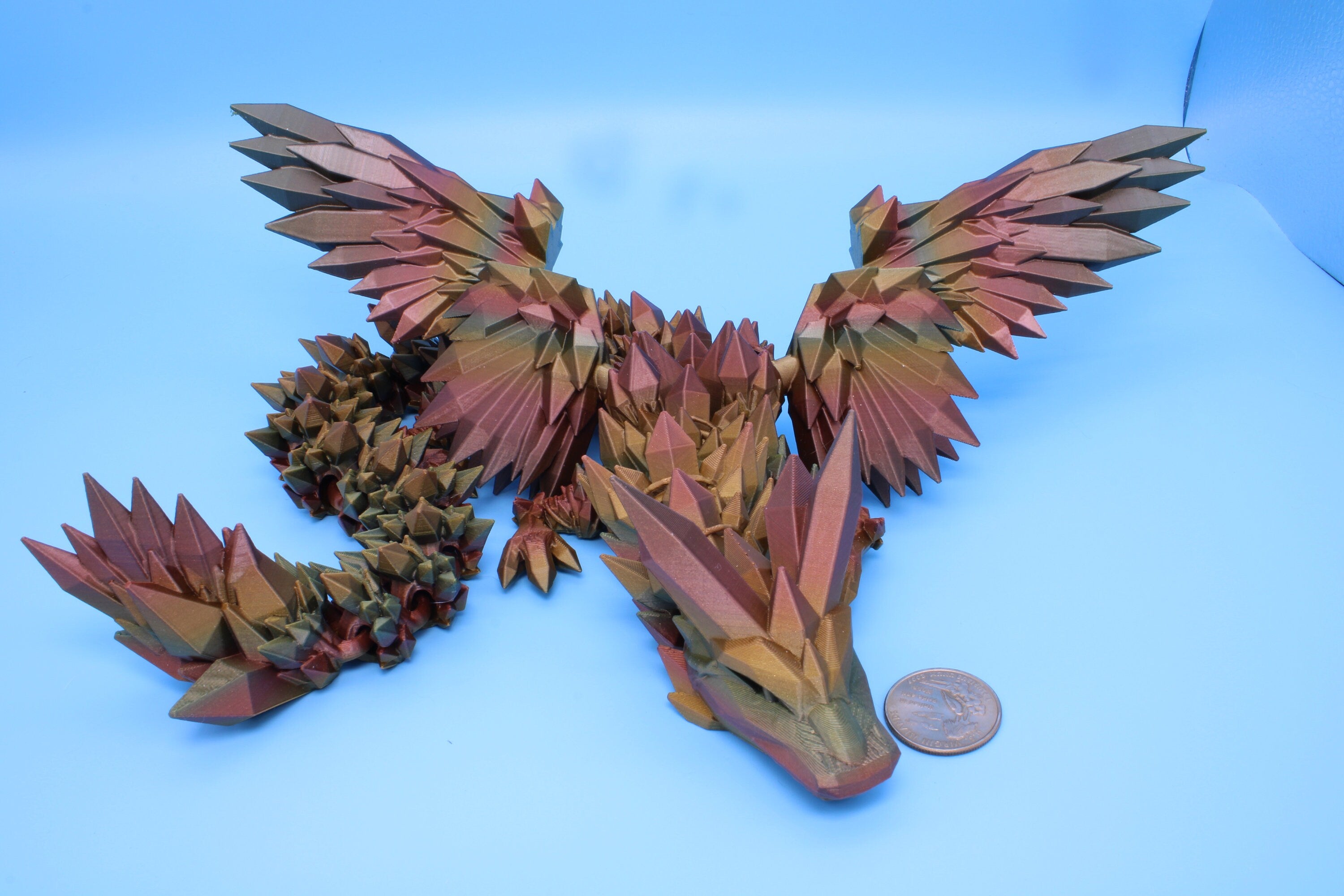 Crystal Wing Dragon | Rainbow | Crystal Wing Dragon | 3D printed | Articulating Dragon | Fidget Toy | Flexi Toy | 18 in