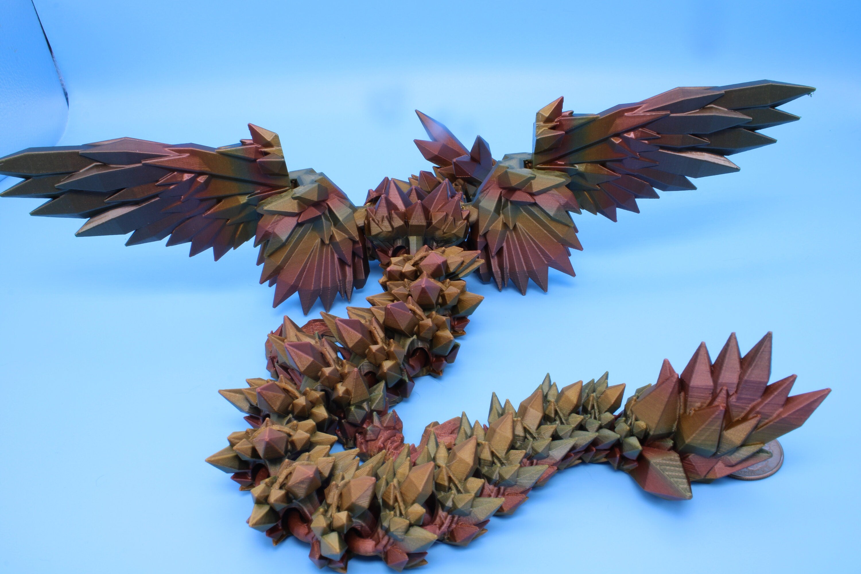 Crystal Wing Dragon | Rainbow | Crystal Wing Dragon | 3D printed | Articulating Dragon | Fidget Toy | Flexi Toy | 18 in