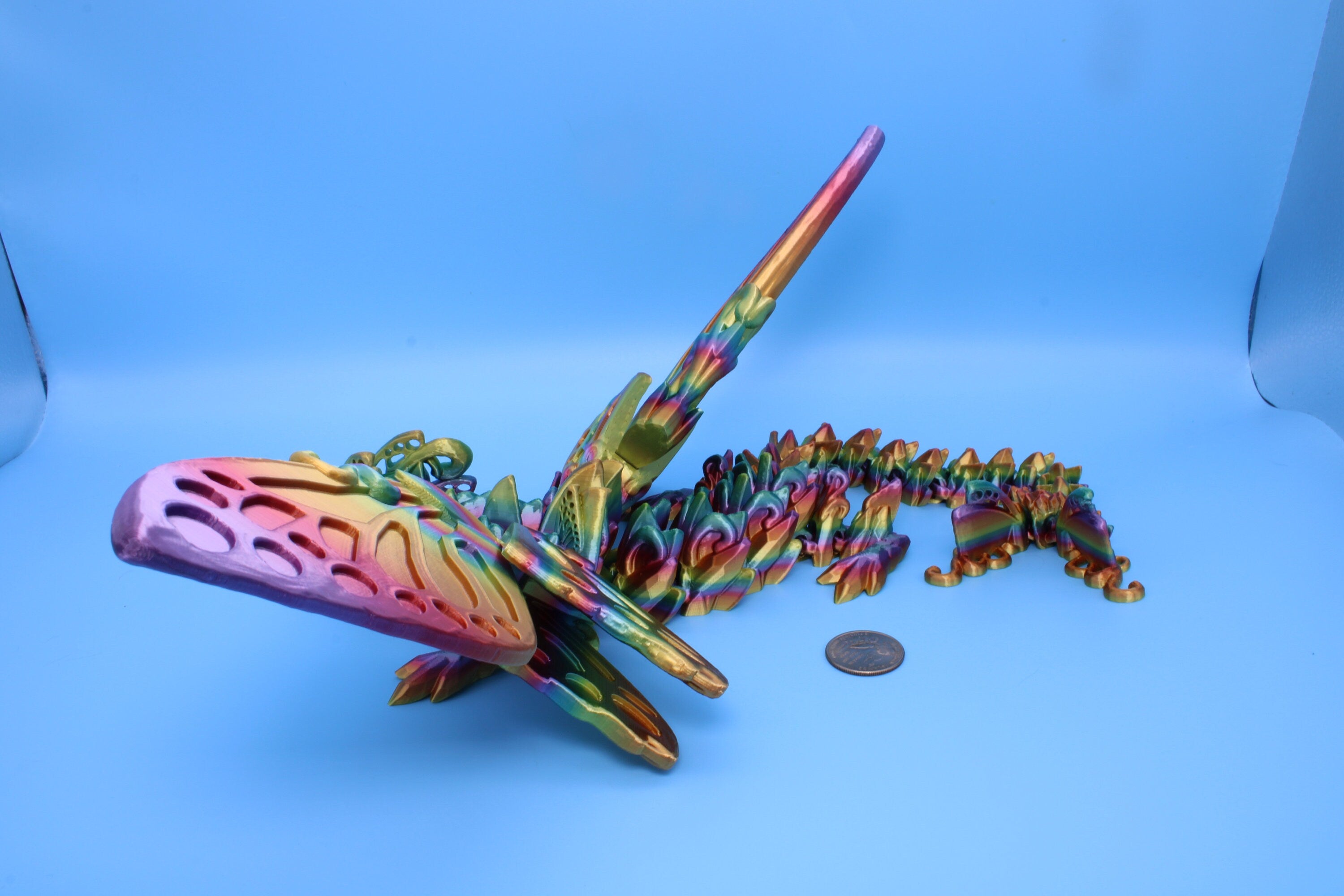 Butterfly Wing Dragon | Rainbow | Butterfly Wing Dragon | 3D printed | Articulating Dragon | Fidget Toy | Flexi Toy | 18 in