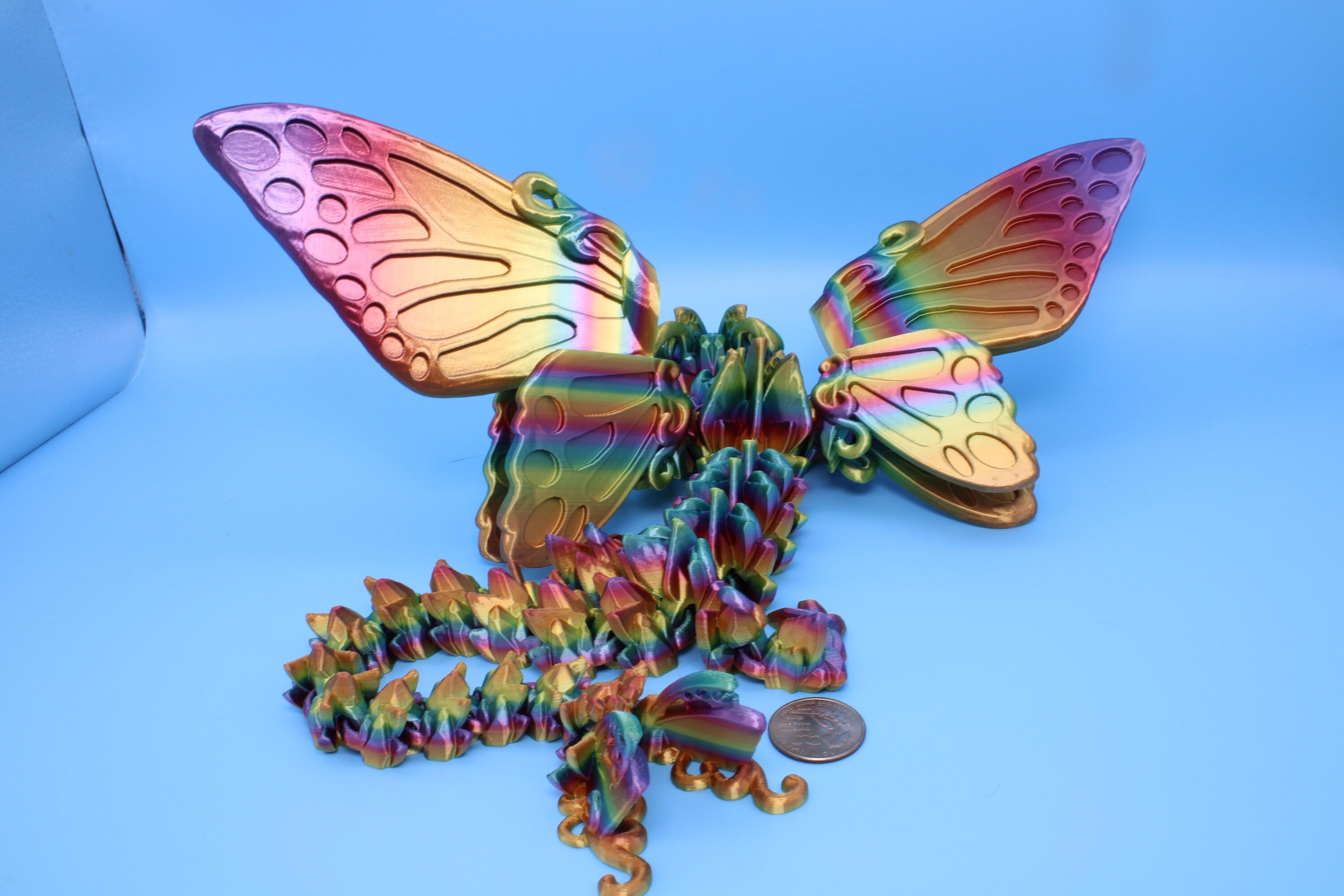 Butterfly Wing Dragon | Rainbow | Butterfly Wing Dragon | 3D printed | Articulating Dragon | Fidget Toy | Flexi Toy | 18 in