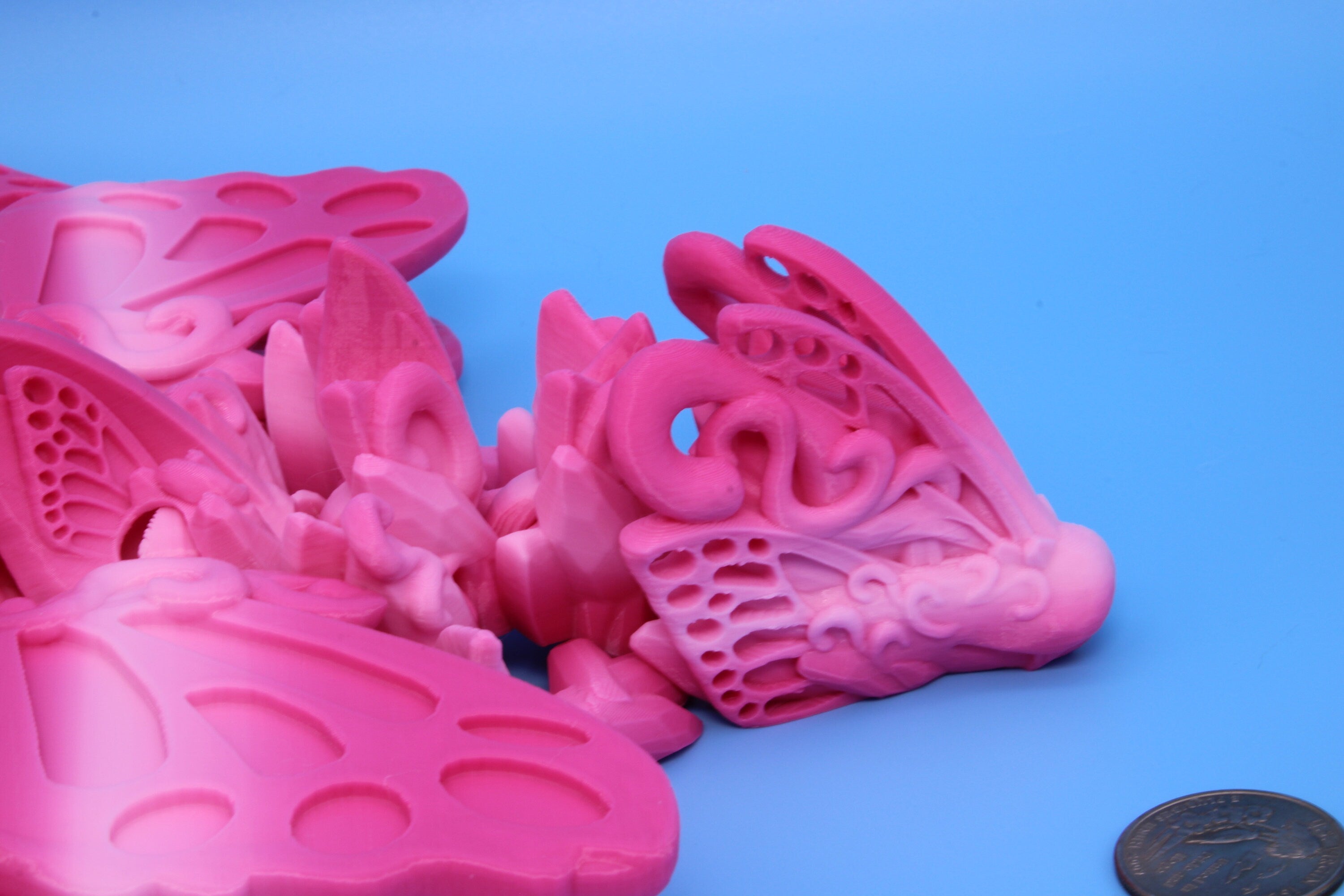Butterfly Wing Dragon | Pink | Butterfly Wing Dragon | 3D printed | Articulating Dragon | Fidget Toy | Flexi Toy | 18 in