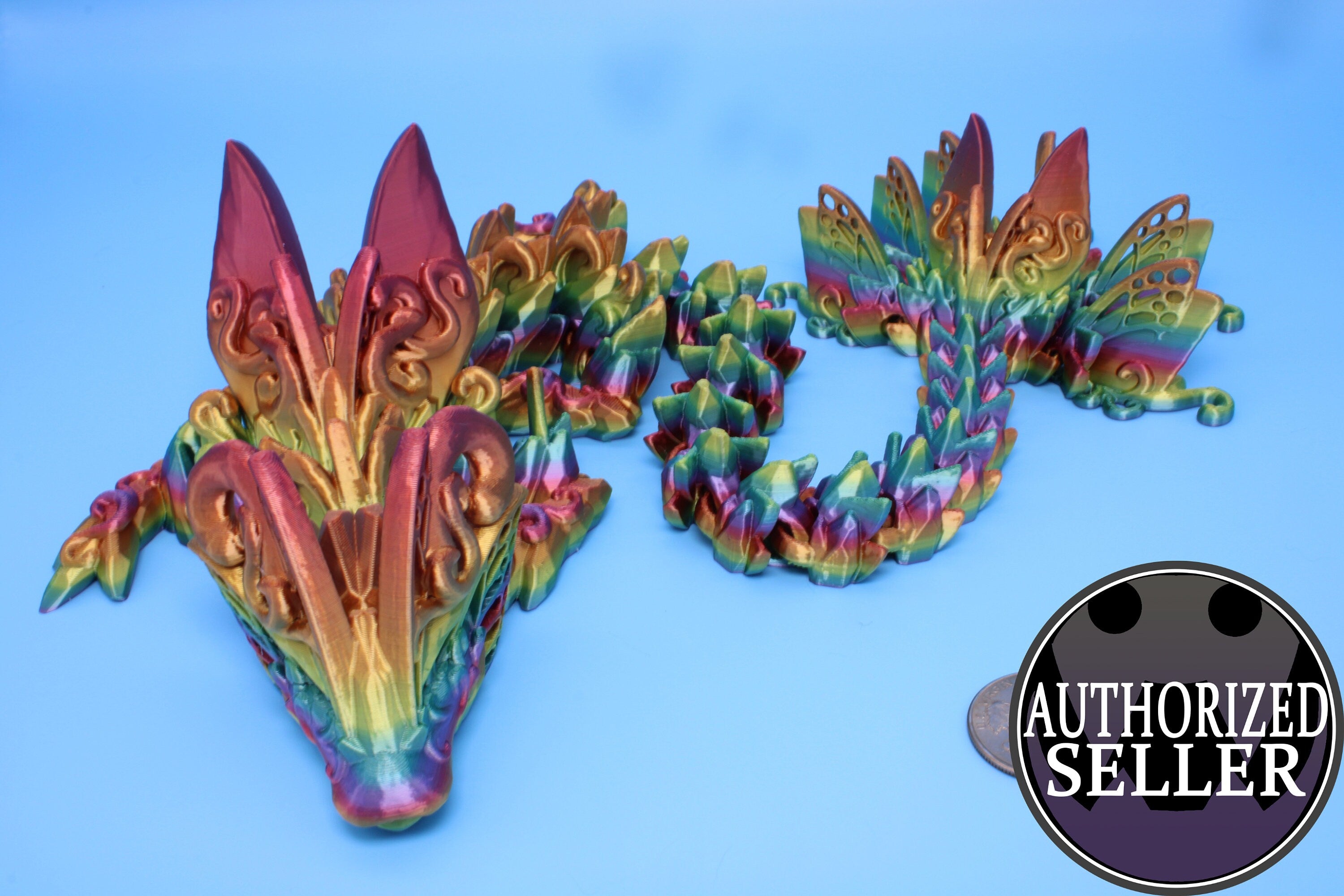 Butterfly Dragon - Rainbow | Butterfly Dragon | 3D printed | Articulating Dragon | Fidget Toy | Flexi Toy | 20 in