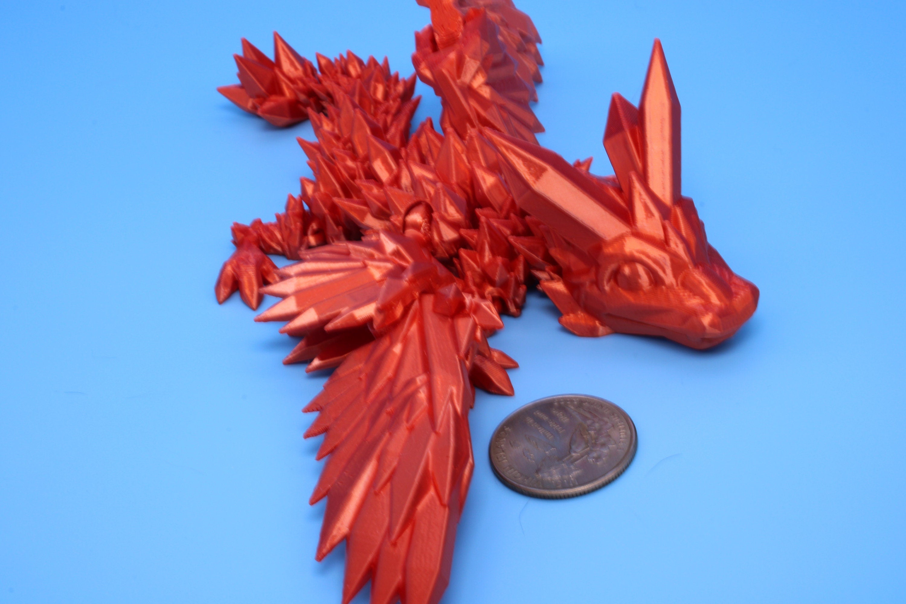 Baby Crystal Wing Dragon- Orange | Miniature Flaw | 3D printed | Dragon Fidget | Flexi Toy | 7 in. | Pet Dragon.