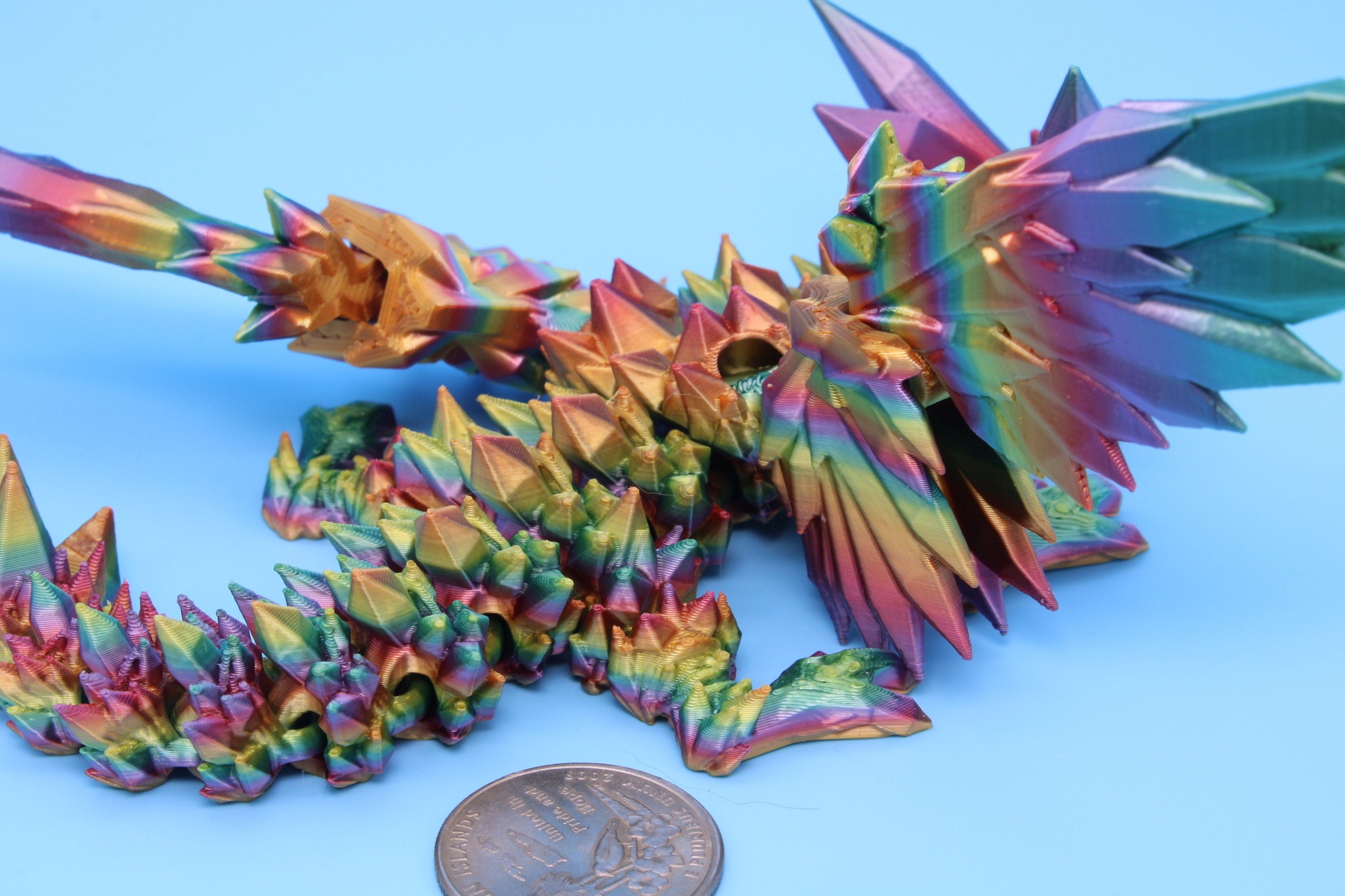 Baby Crystal Wing Dragon- Rainbow | Miniature | 3D printed | Dragon Fidget | Flexi Toy | 7 in. | Pet Dragon.