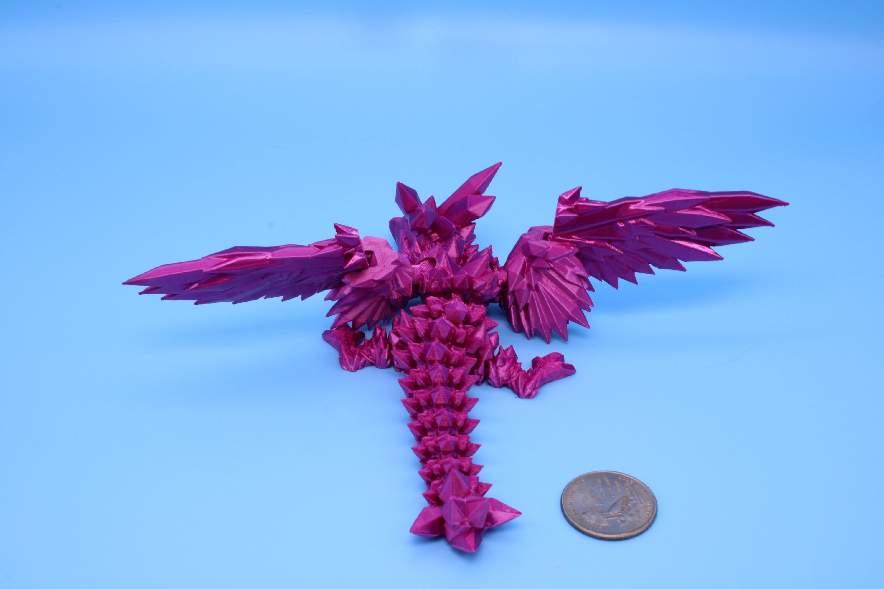 Baby Crystal Wing Dragon- Pink| Miniature | 3D printed | Dragon Fidget | Flexi Toy | 7 in. | Pet Dragon.