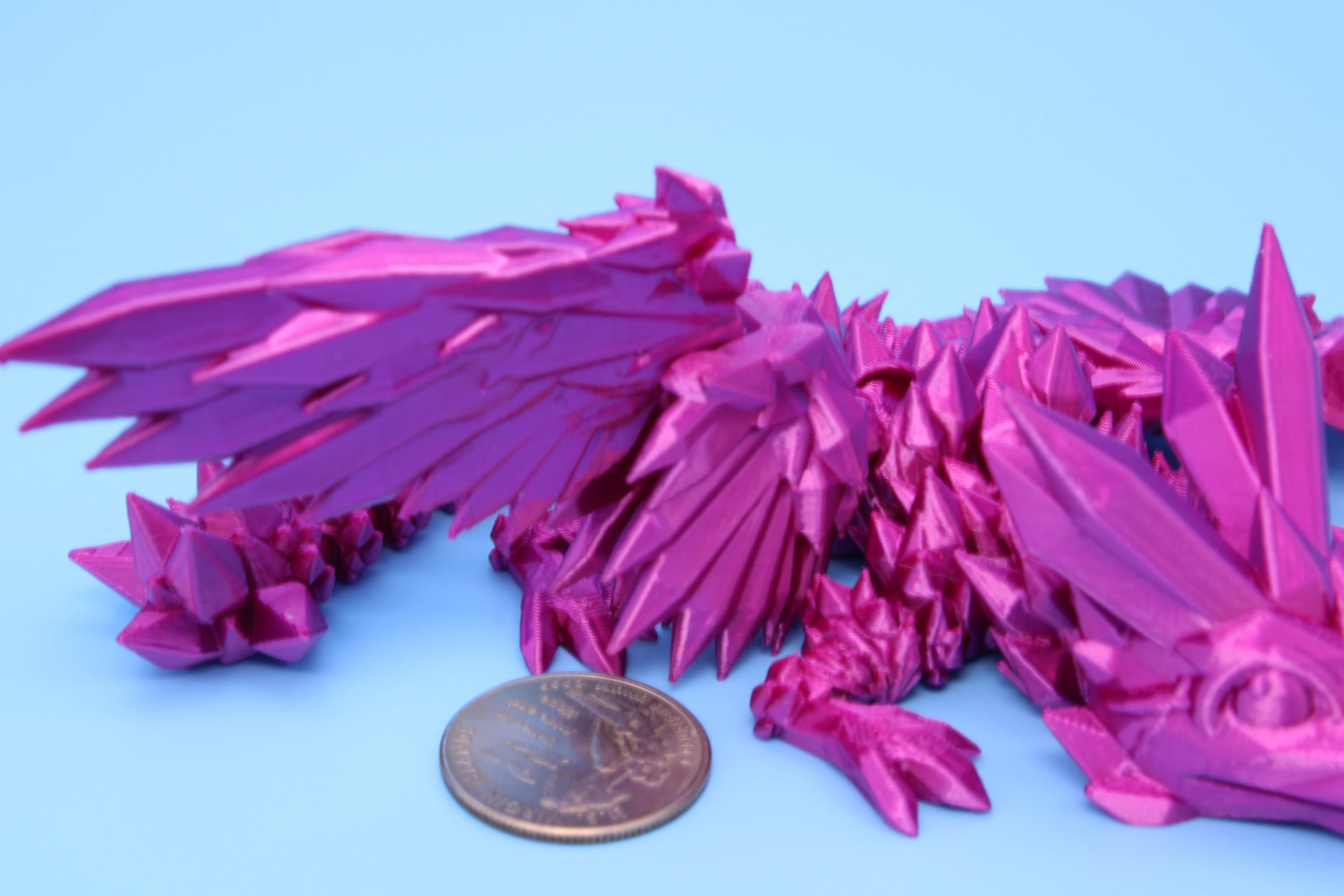 Baby Crystal Wing Dragon- Pink| Miniature | 3D printed | Dragon Fidget | Flexi Toy | 7 in. | Pet Dragon.