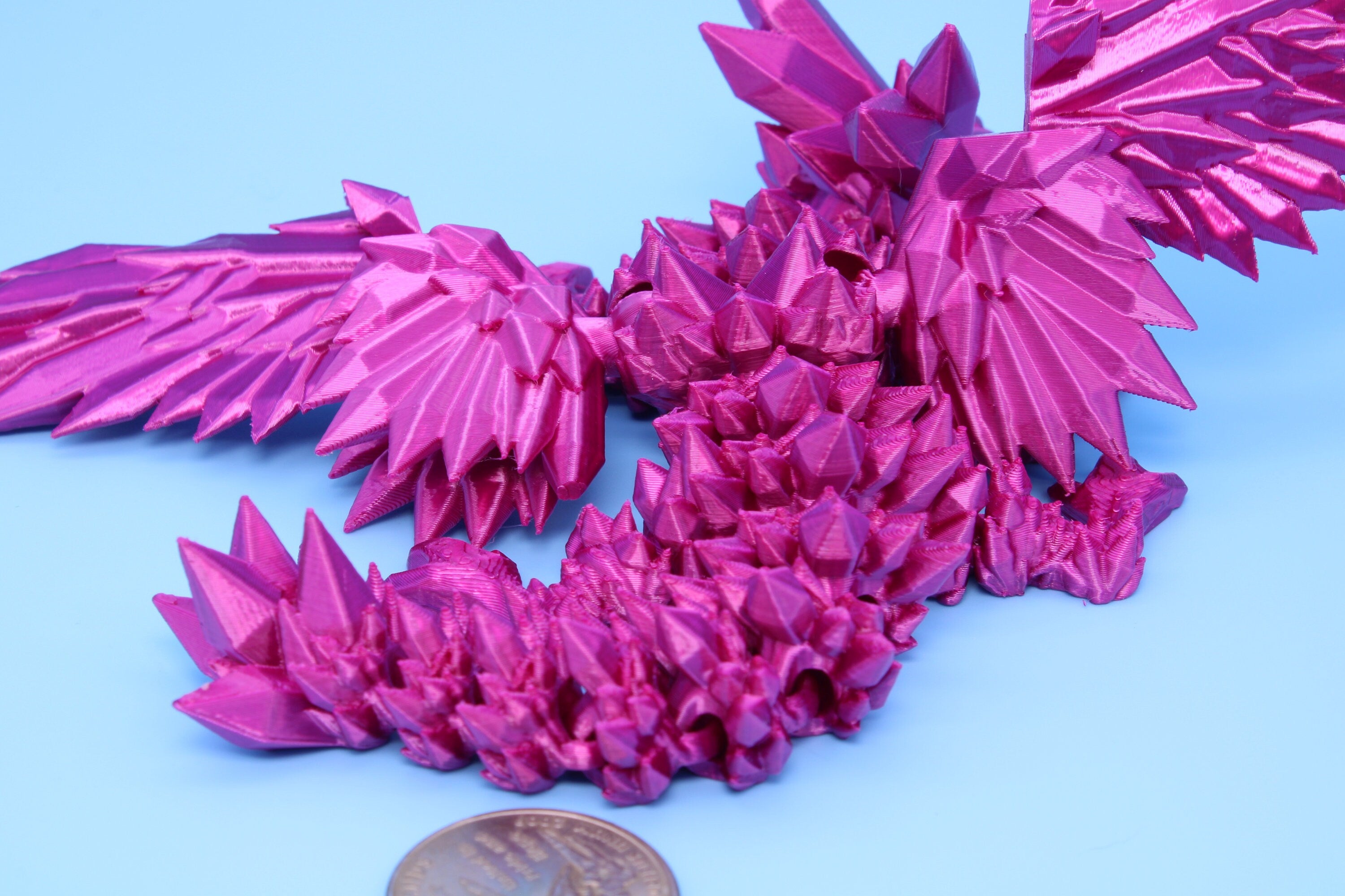 Baby Crystal Wing Dragon- Pink| Miniature | 3D printed | Dragon Fidget | Flexi Toy | 7 in. | Pet Dragon.