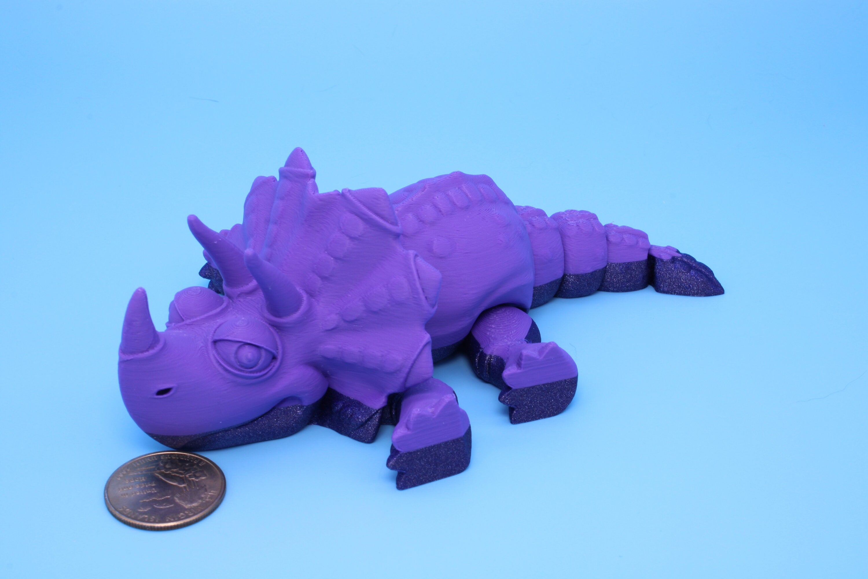 Triceratops- Purple & Blue | 3D Printed | Articulating Fidget toy |Sensory Toy | 6.5 in.