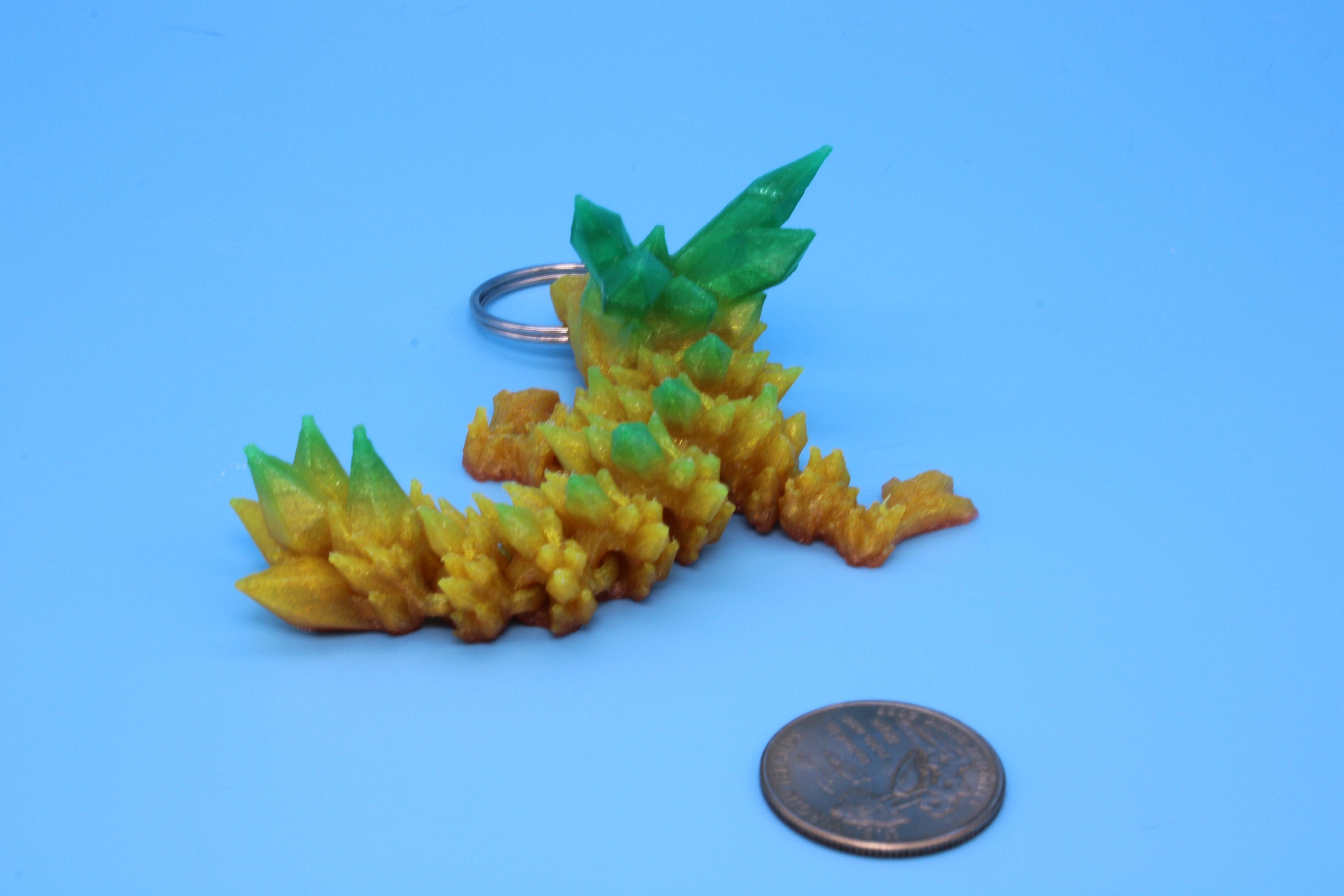 Crystal Dragon Keychain | Yellow / Green Tadling | 3D Printed (TPU) | 4.5 in. | Fidget Toy | Flexi Dragon.