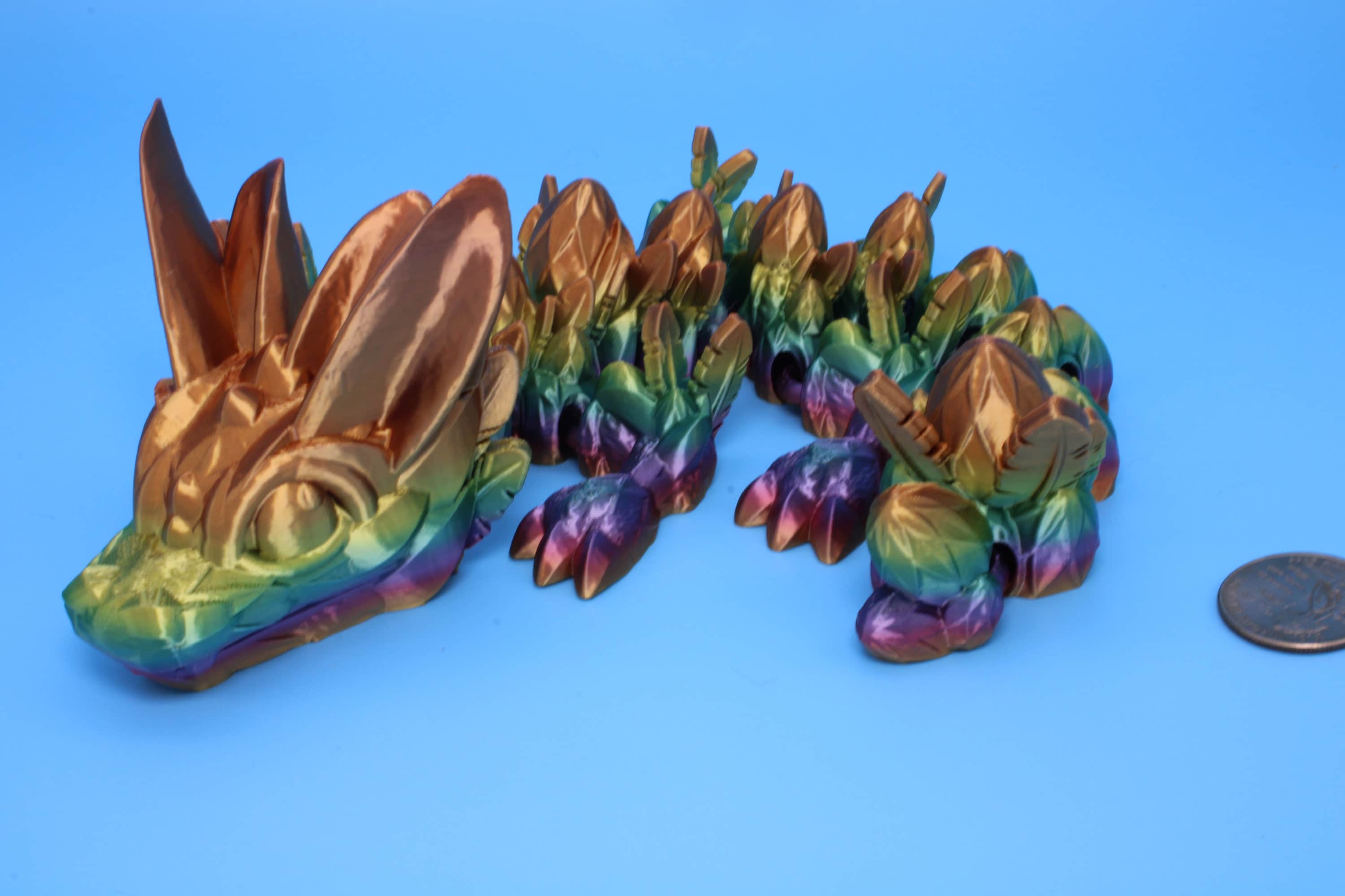 Easter Baby Dragon- Rainbow | 3D Printed | Articulating Dragon | Flexi Toy | Adult Fidget Toy | 12 in.
