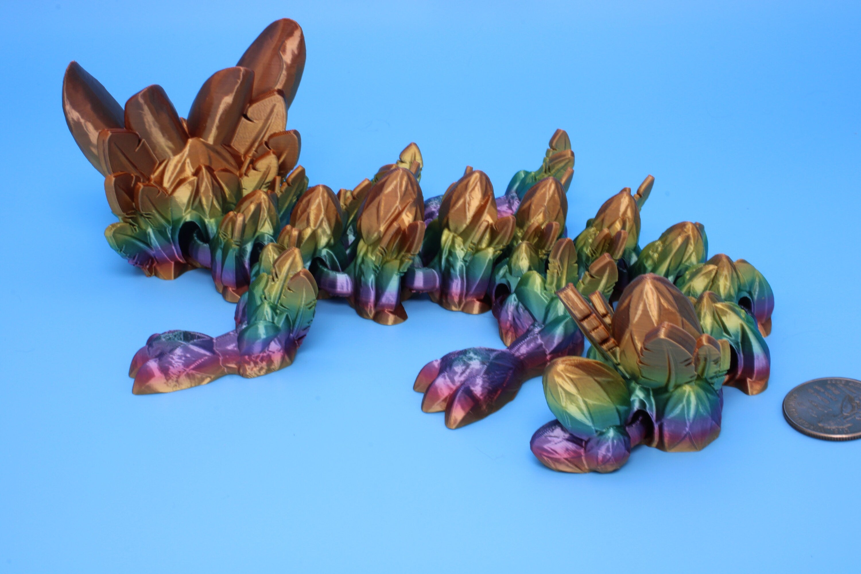 Easter Baby Dragon- Rainbow | 3D Printed | Articulating Dragon | Flexi Toy | Adult Fidget Toy | 12 in.