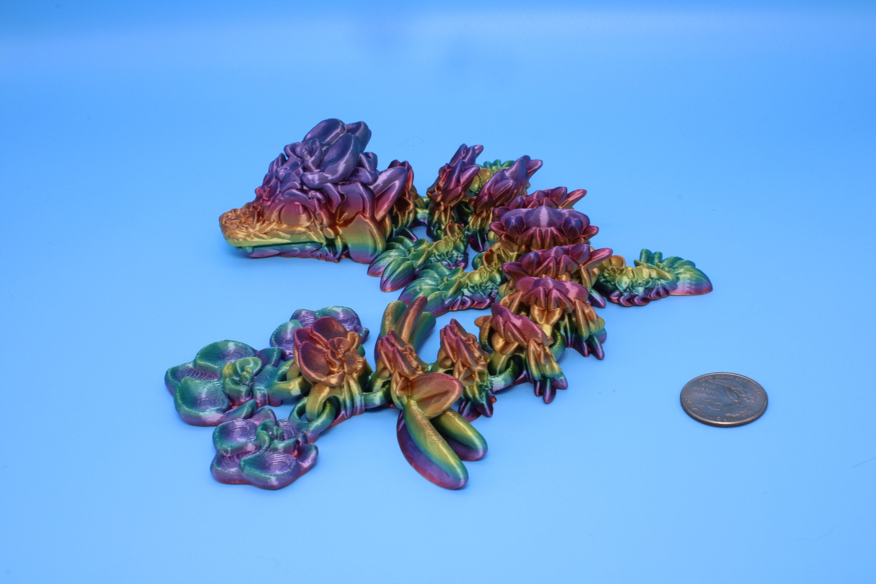 Baby Orchid Dragon- Rainbow | 3D Printed | Flexi Toy | 12.5 in.