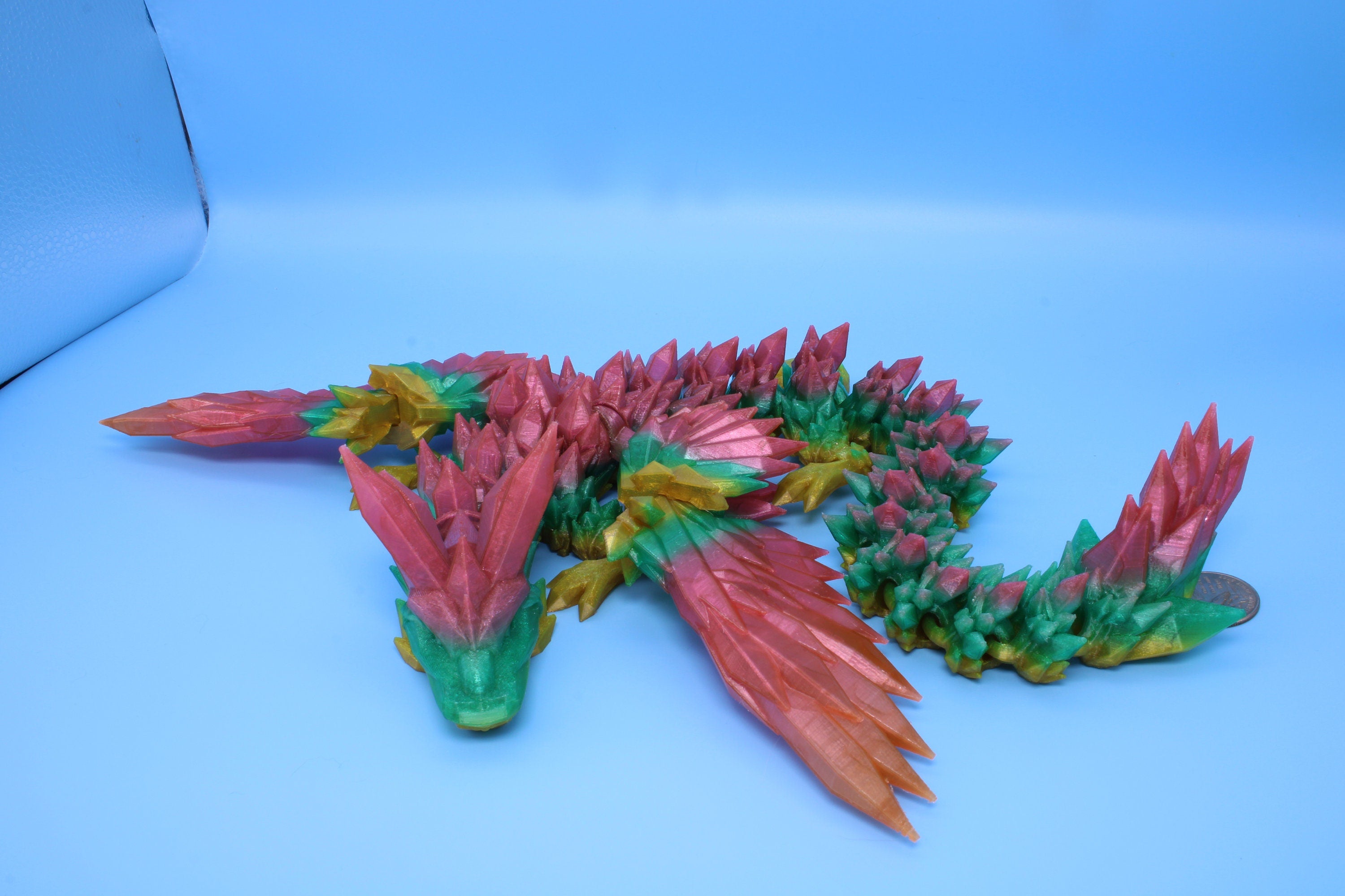 Crystal Wing Dragon | Rainbow | Crystal Wing Dragon | 3D printed TPU | Articulating Dragon | 18 in.