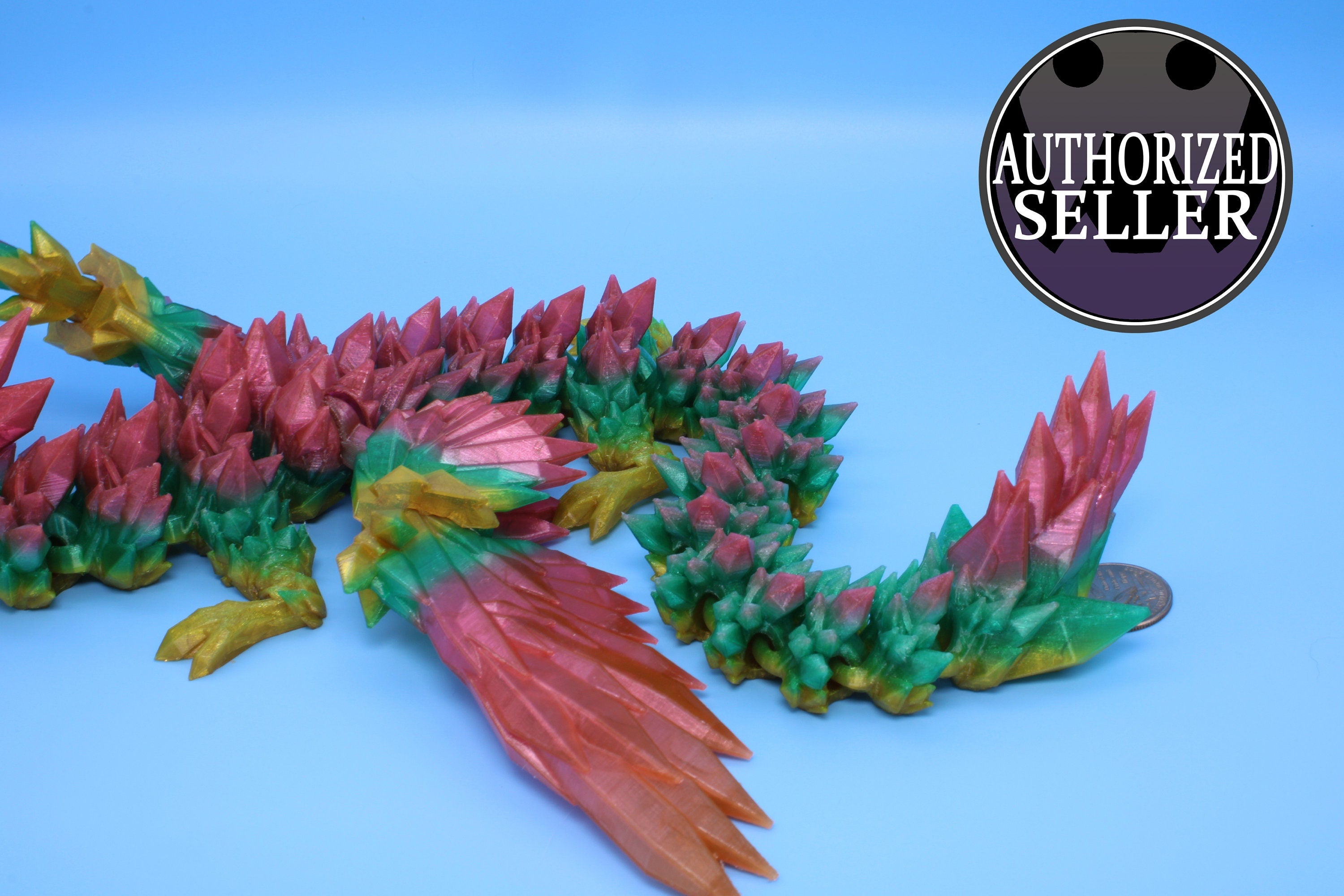 Crystal Wing Dragon | Rainbow | Crystal Wing Dragon | 3D printed TPU | Articulating Dragon | 18 in.