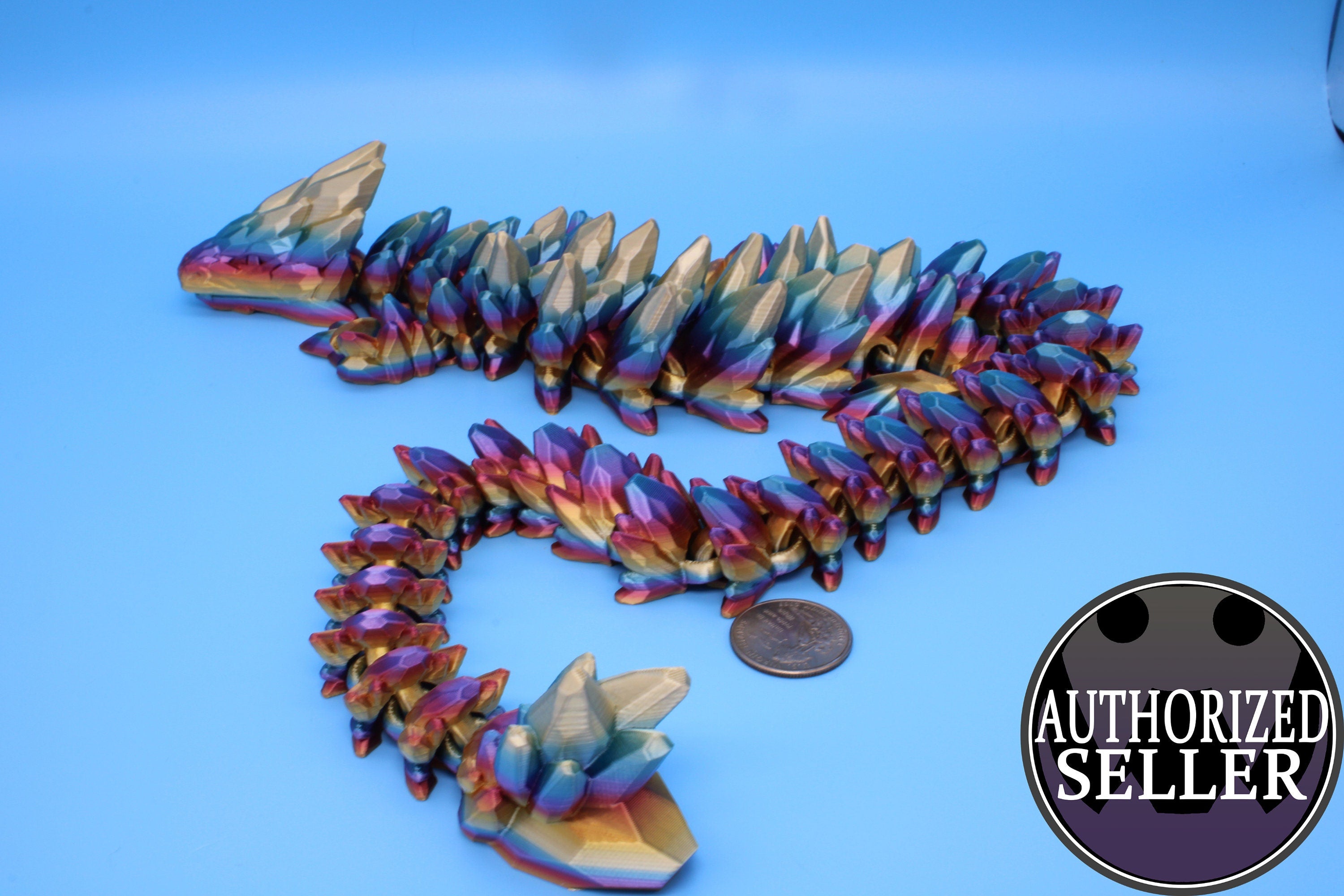 Gem Dragon | Rainbow | 3D Printed Dragon | Flexi Toy | Fidget Toy | 26 inches!
