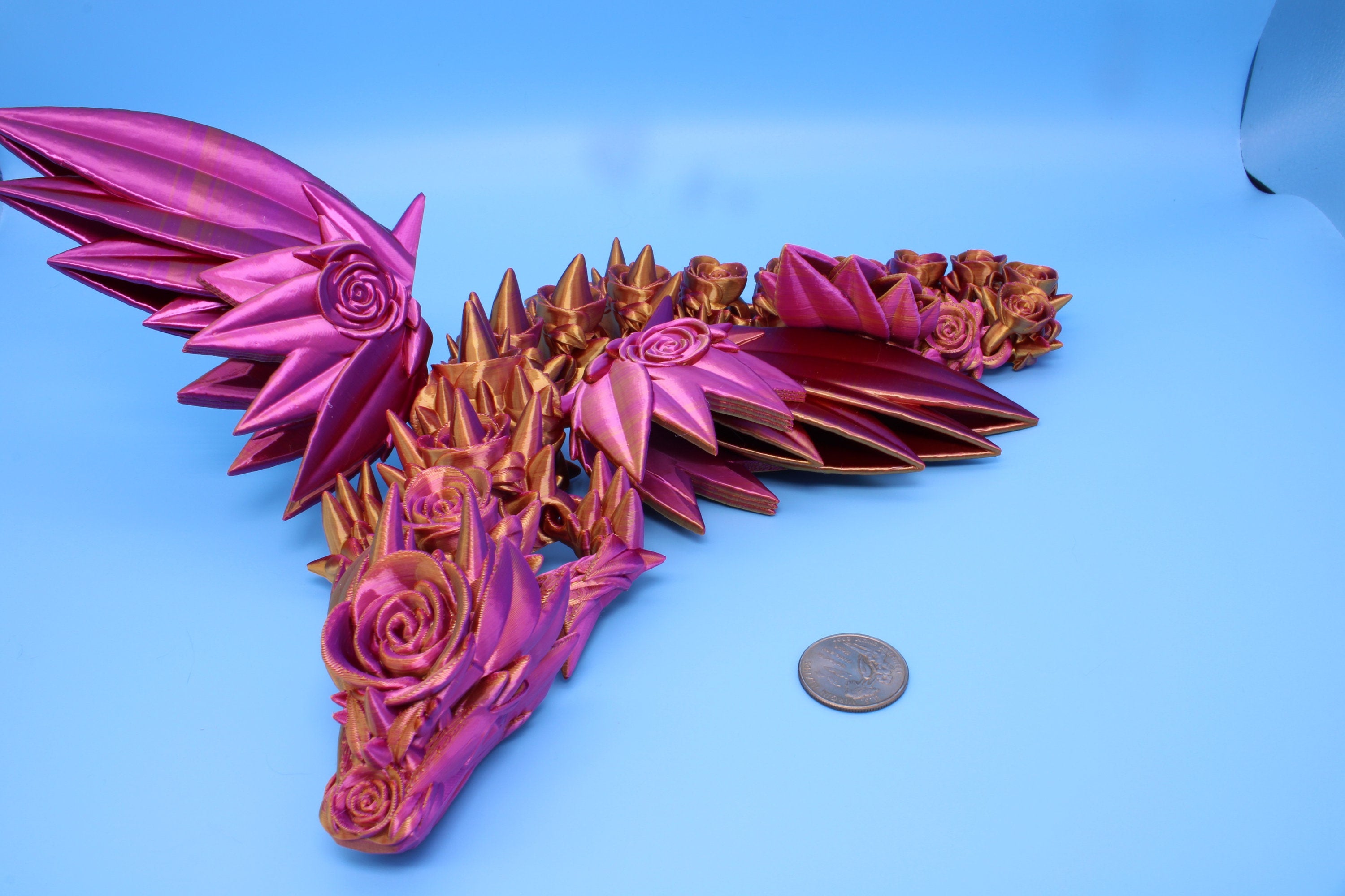 Rose Wing Dragon | Articulating Dragon | 3D Printed Fidget | 19 in.