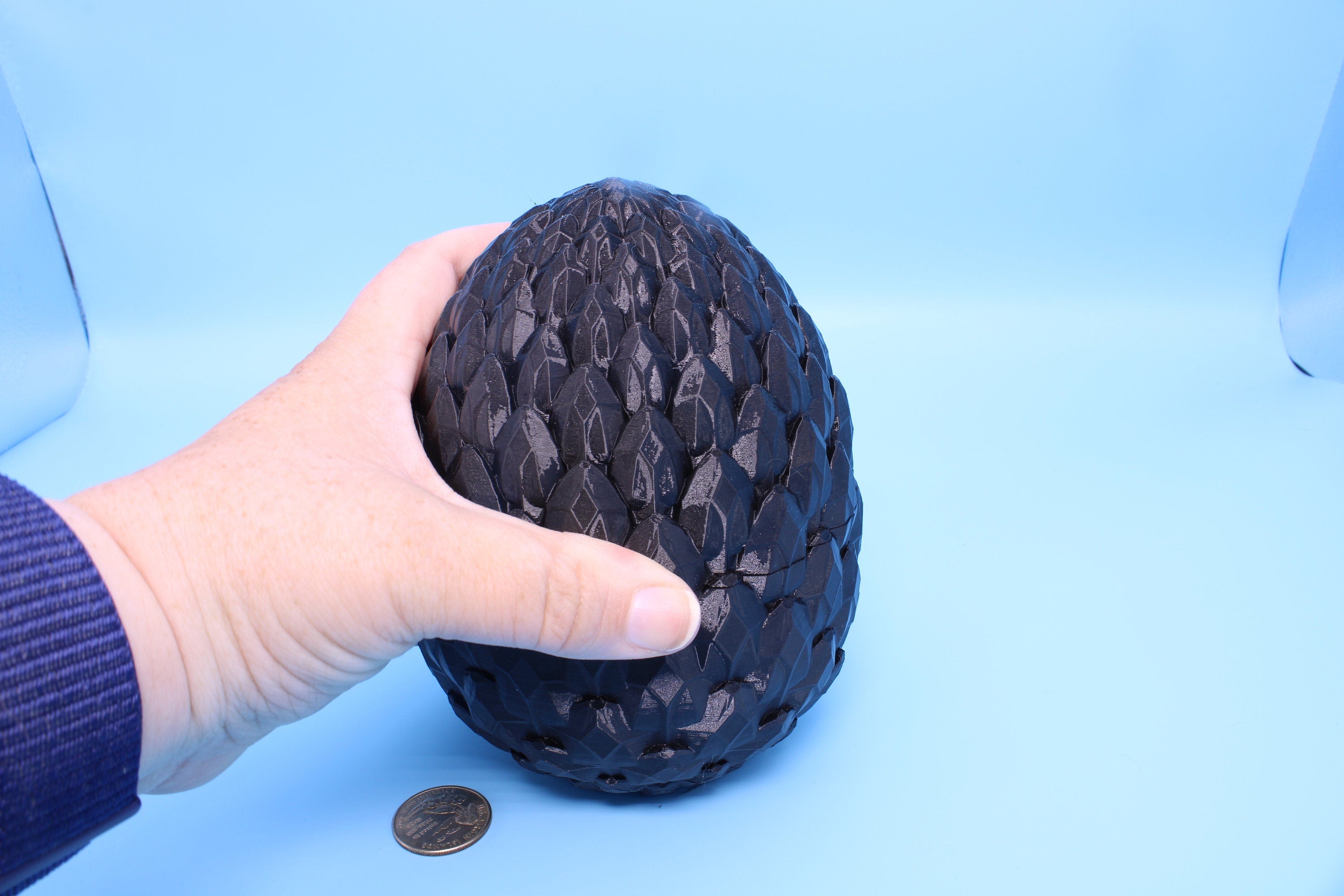 Dragon Scale Egg- Black | 3D printed | Dragon Egg Storage! | 6 in. Dragon Scale Egg | Gift. Decorative Egg