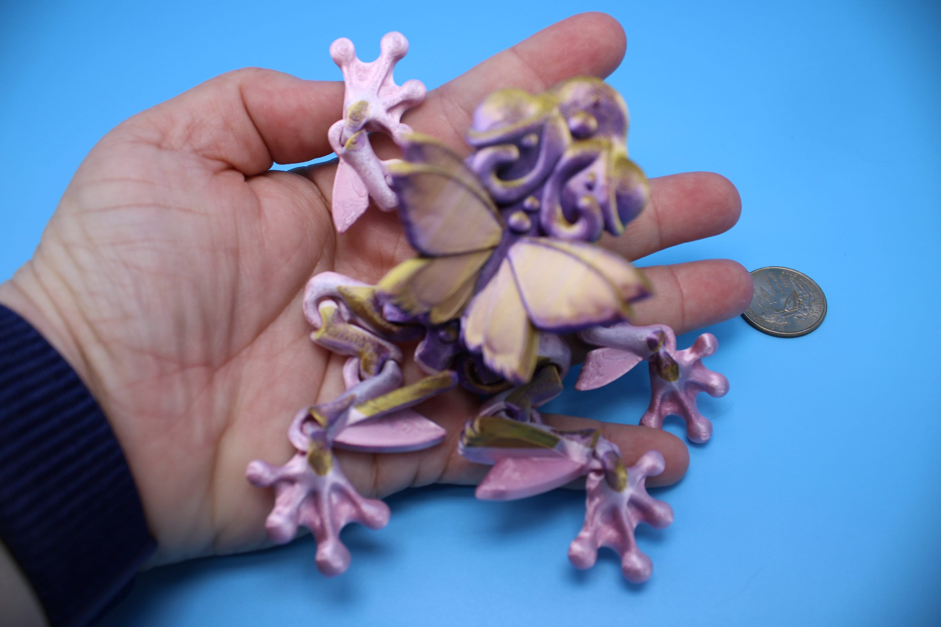 Butterfly Frog-Pink & Gold | 3D Printed | Flutter Frog | Fidget Toy | Articulating Frog.