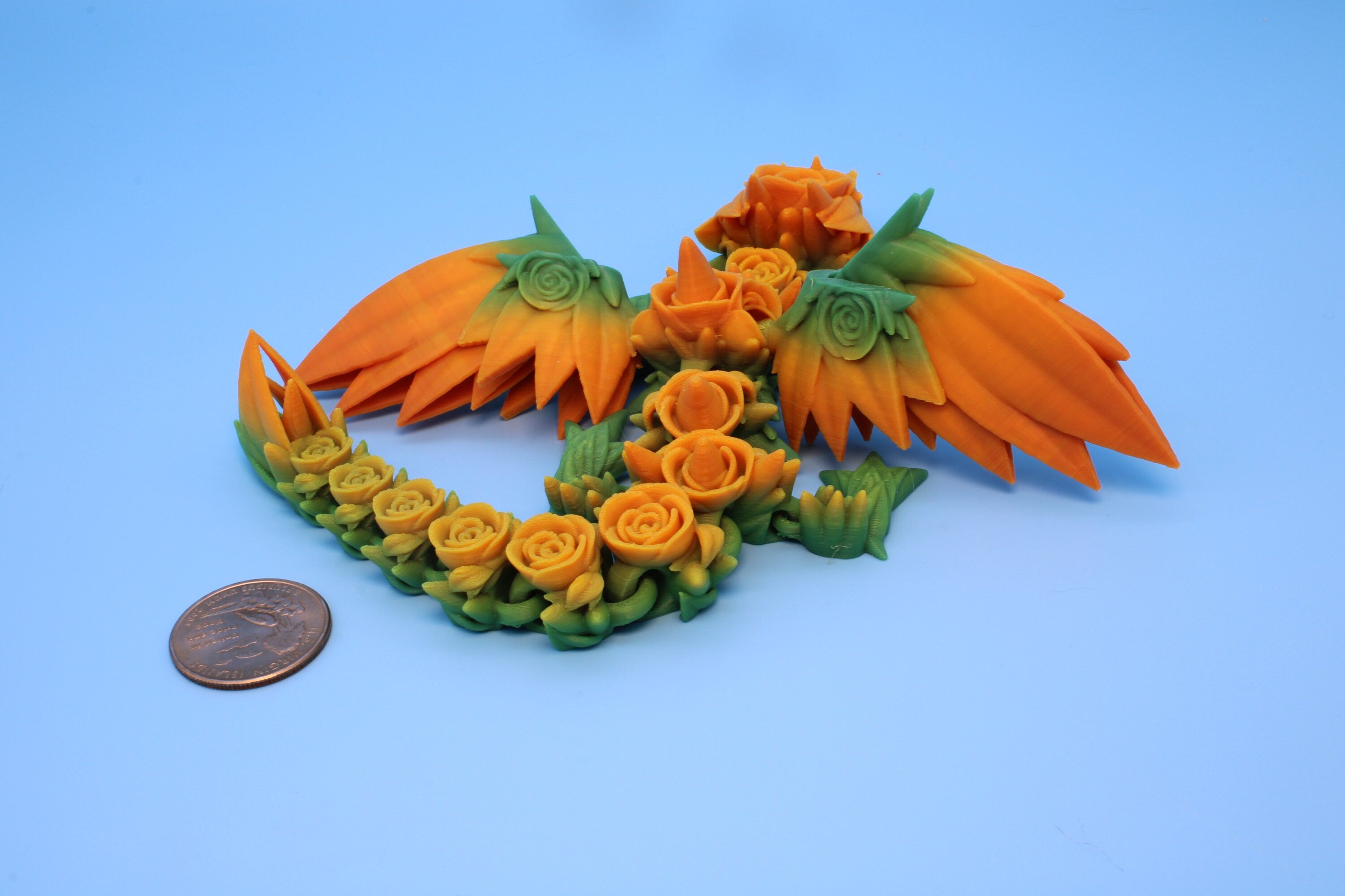 Baby Rose Wing Dragon | Yellow & Green | 3D Printed | Fidget | Flexi Toy 8.5 in. | Stress Relief Gift