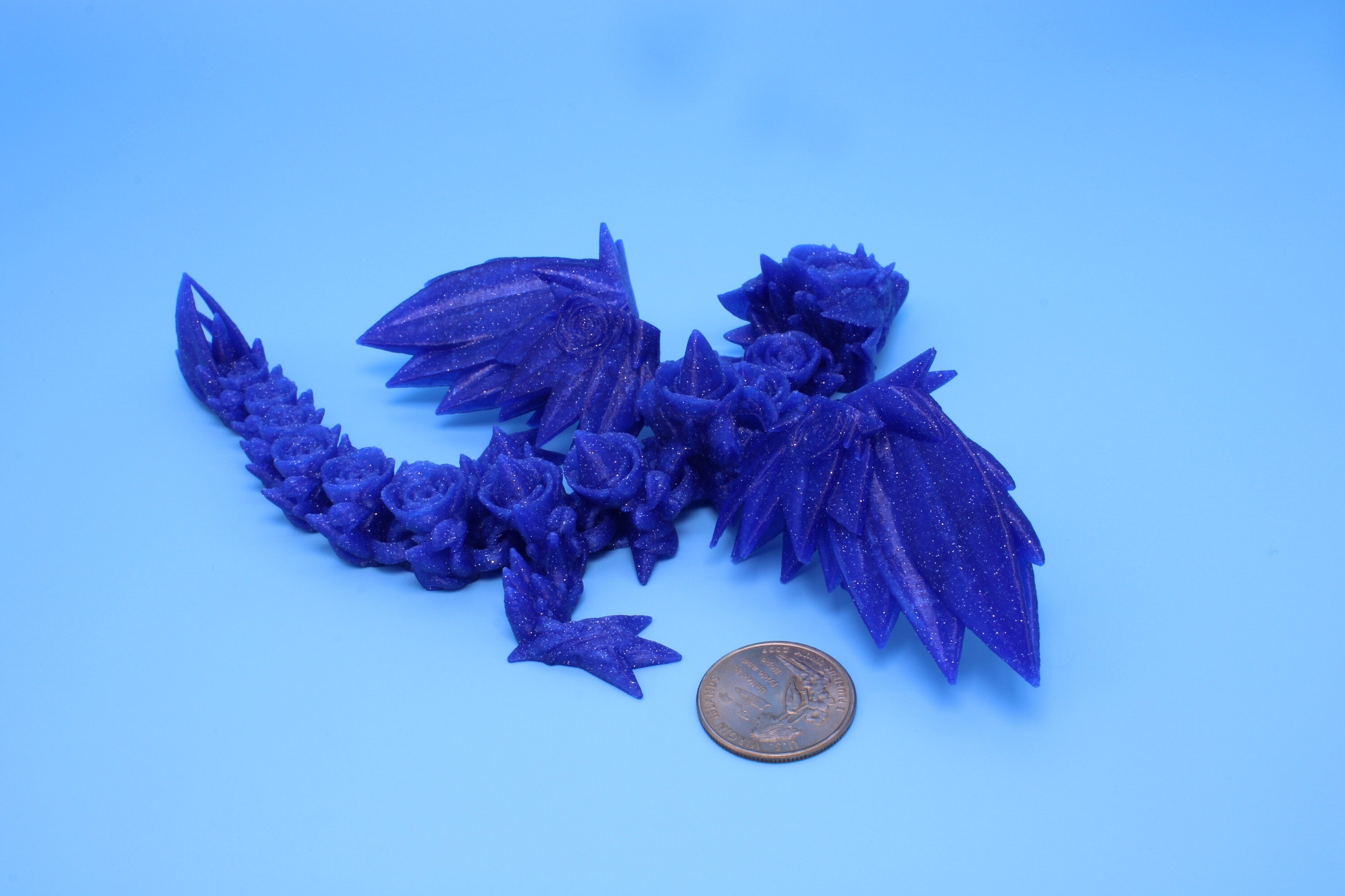 Baby Rose Wing Dragon | Blue | 3D Printed | Fidget | Flexi Toy 8.5 in. | Stress Relief Gift