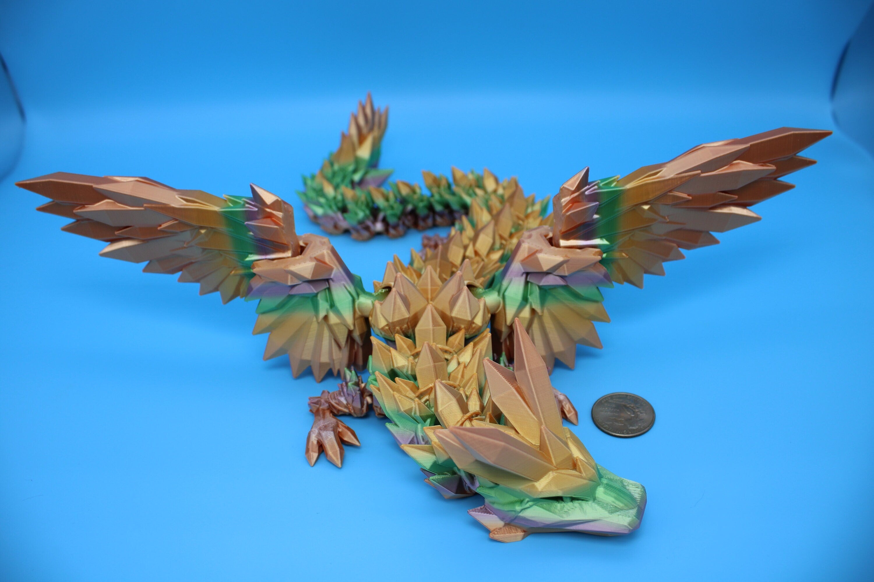 Crystal Wing Dragon | Rainbow | Crystal Wing Dragon | 3D printed | Articulating Dragon | Fidget Toy | Flexi Toy | 18 in